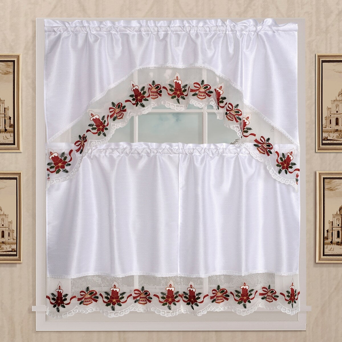 Kashi Home Holiday Kitchen Curtain Set - Festive Window Decor with Designs