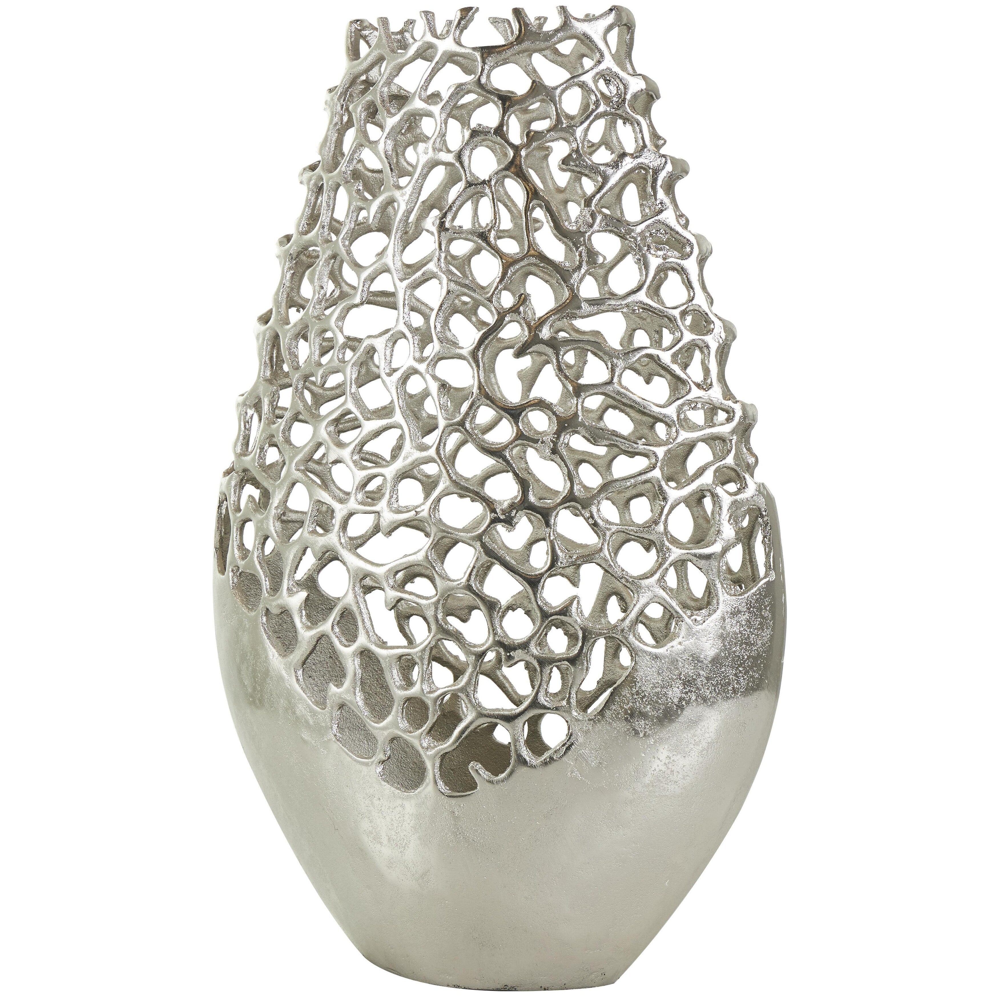 Aluminum Metal Rounded Decorative Vase with Freeform Open Lattice Work - Silver or Gold - Roche River Decor