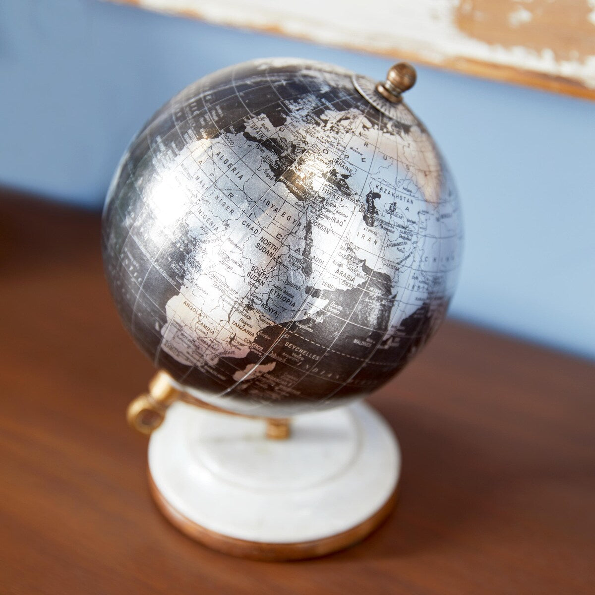 Plastic Globe with Marble Base - Black - Roche River Decor