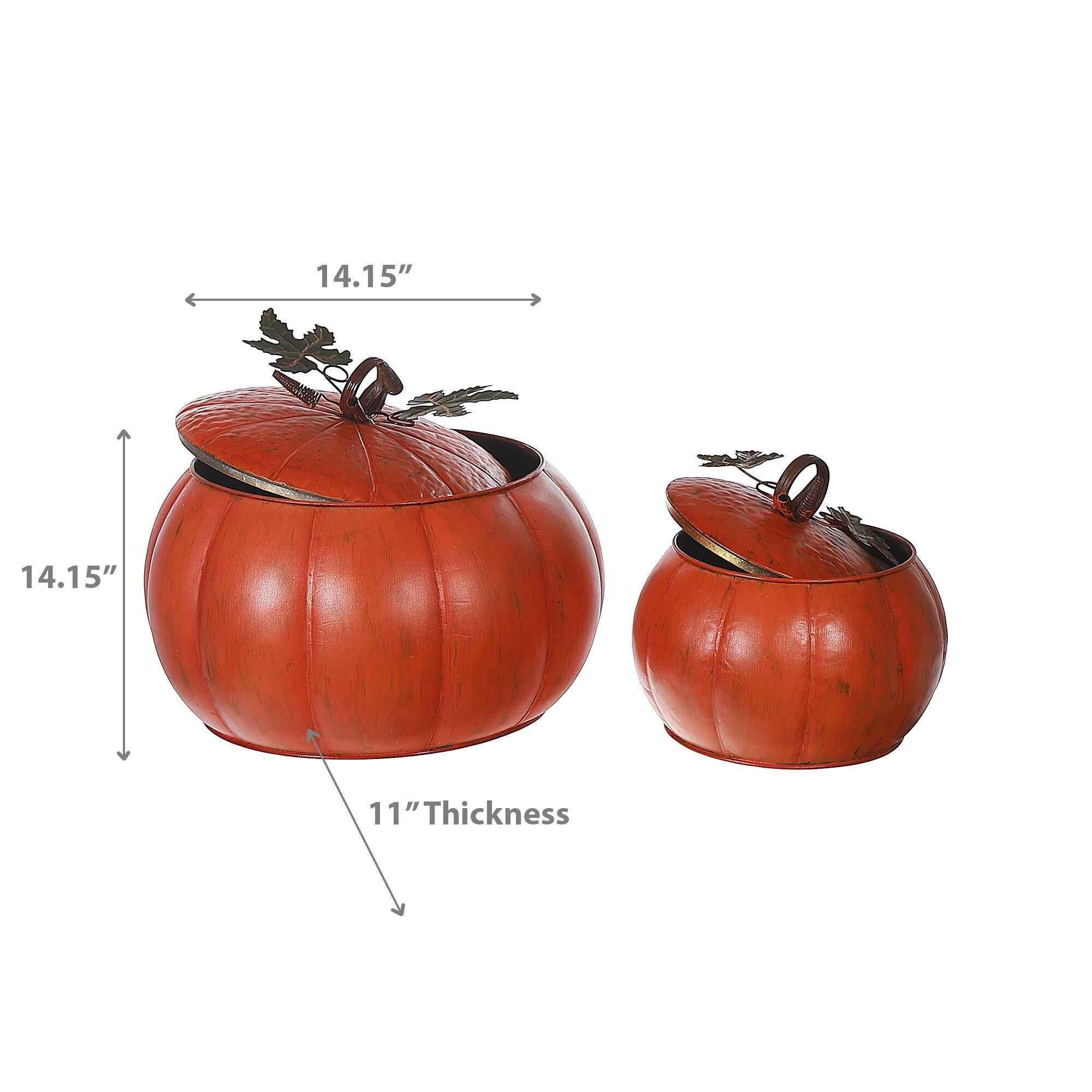 Metal Orange Pumpkin Jar With Lid Set Of 2