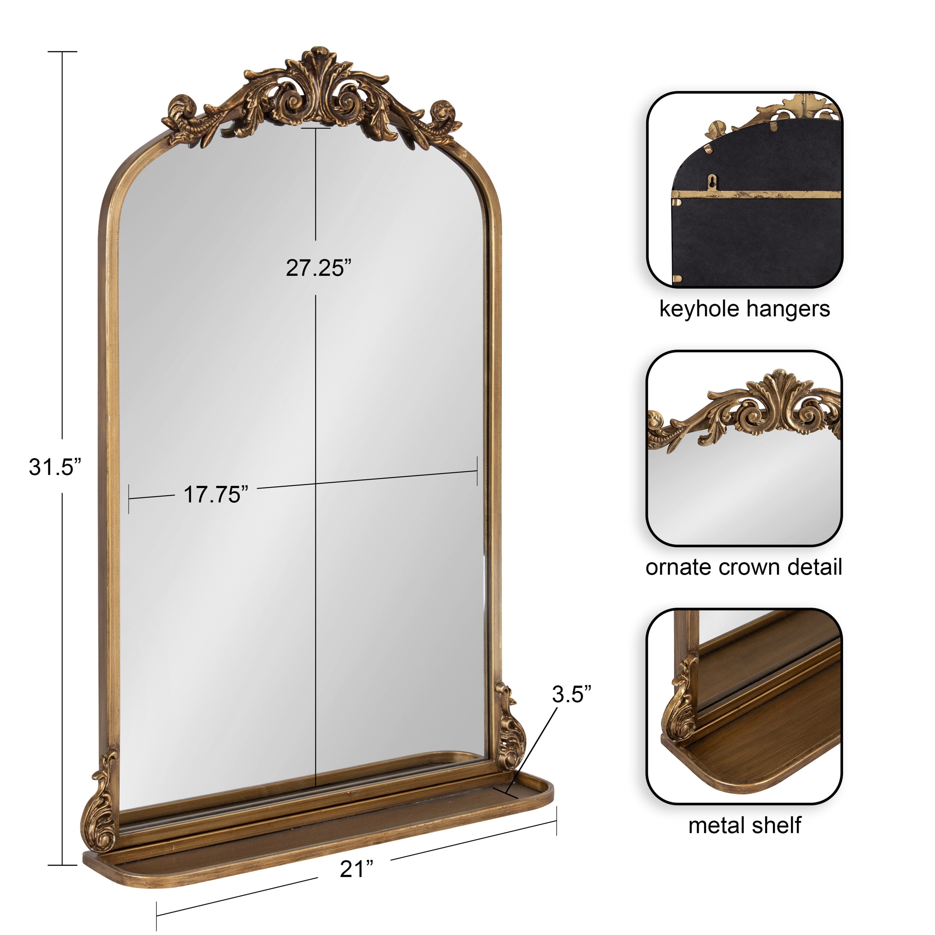 Kate and Laurel Arendahl Traditional Arch Mirror with Shelf