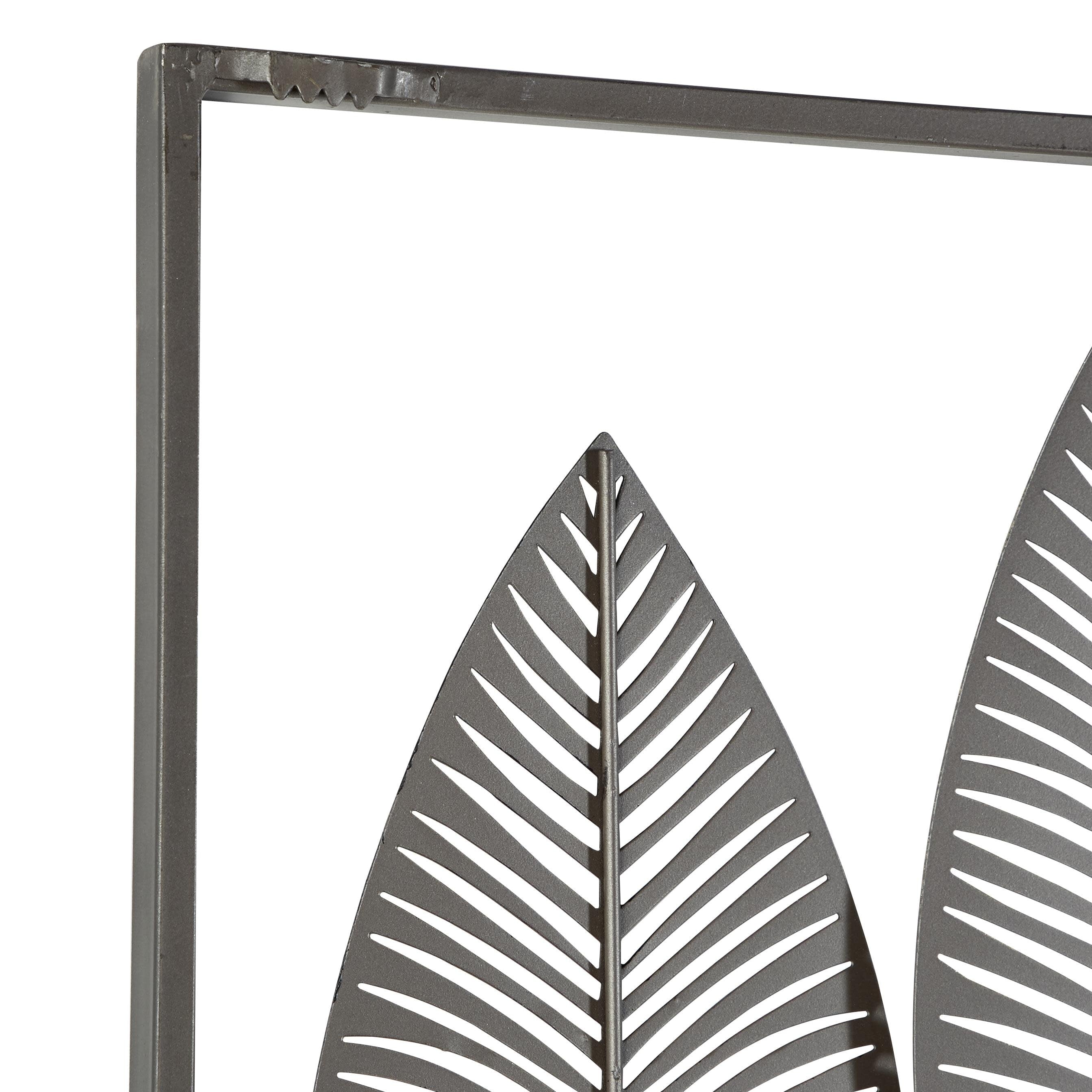 Metal Leaf Tall Cut-Out Home Wall Decor with Intricate Laser Cut Designs - Gray or Bronze - Roche River Decor