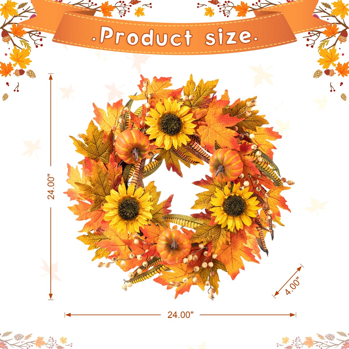 Glitzhome 24D Fall Pumpkin Sunflower Lotus Floral & Wreath for Thanksgiving