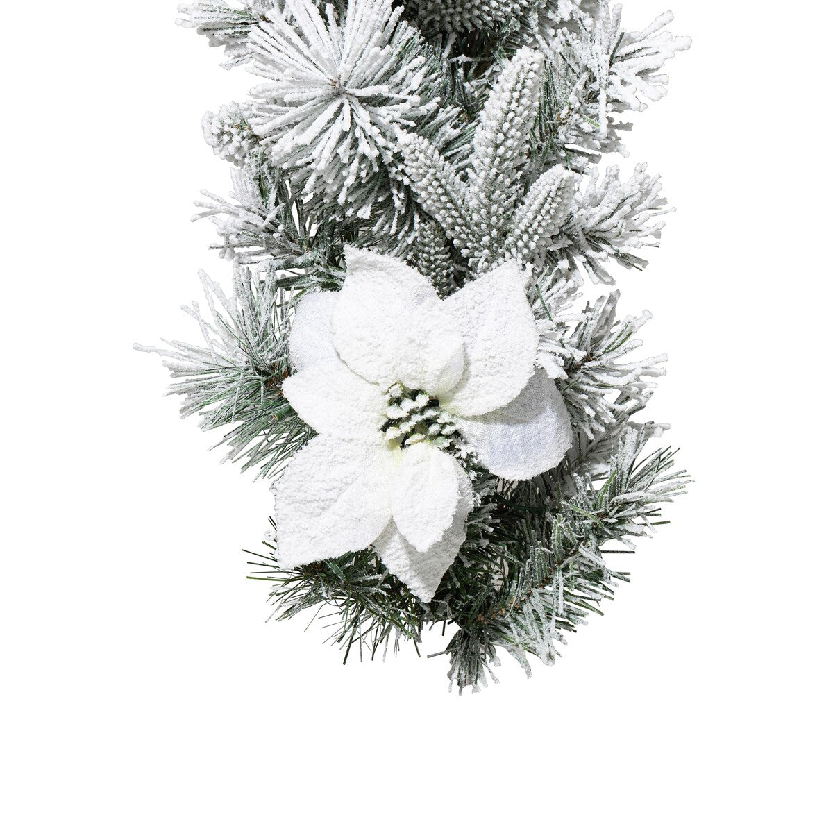 Glitzhome Set of 2 6ft Pre-Lit Flocked Greenery Pine White Poinsettia Christmas Garland