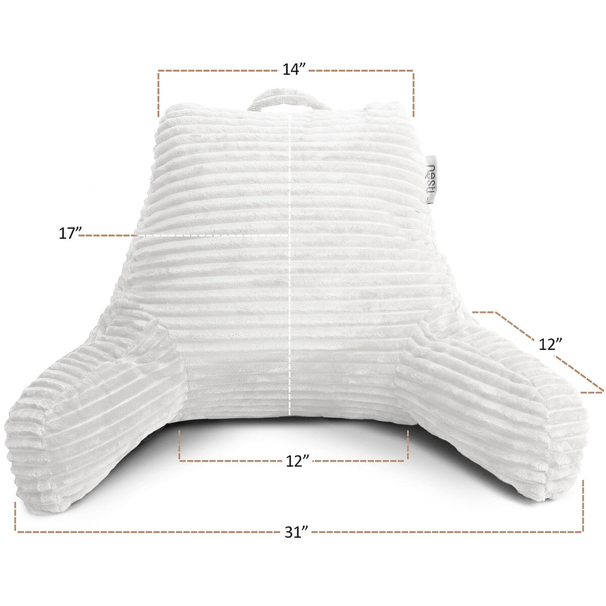 Nestl Cut Plush Striped Reading Pillow - Back Support Shredded Memory Foam Bed Rest Pillow with Arms