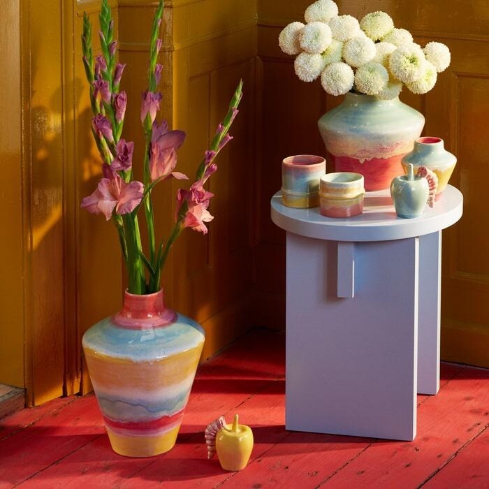 Khler Poppery Vase, Mint/Pink - H: 8.1