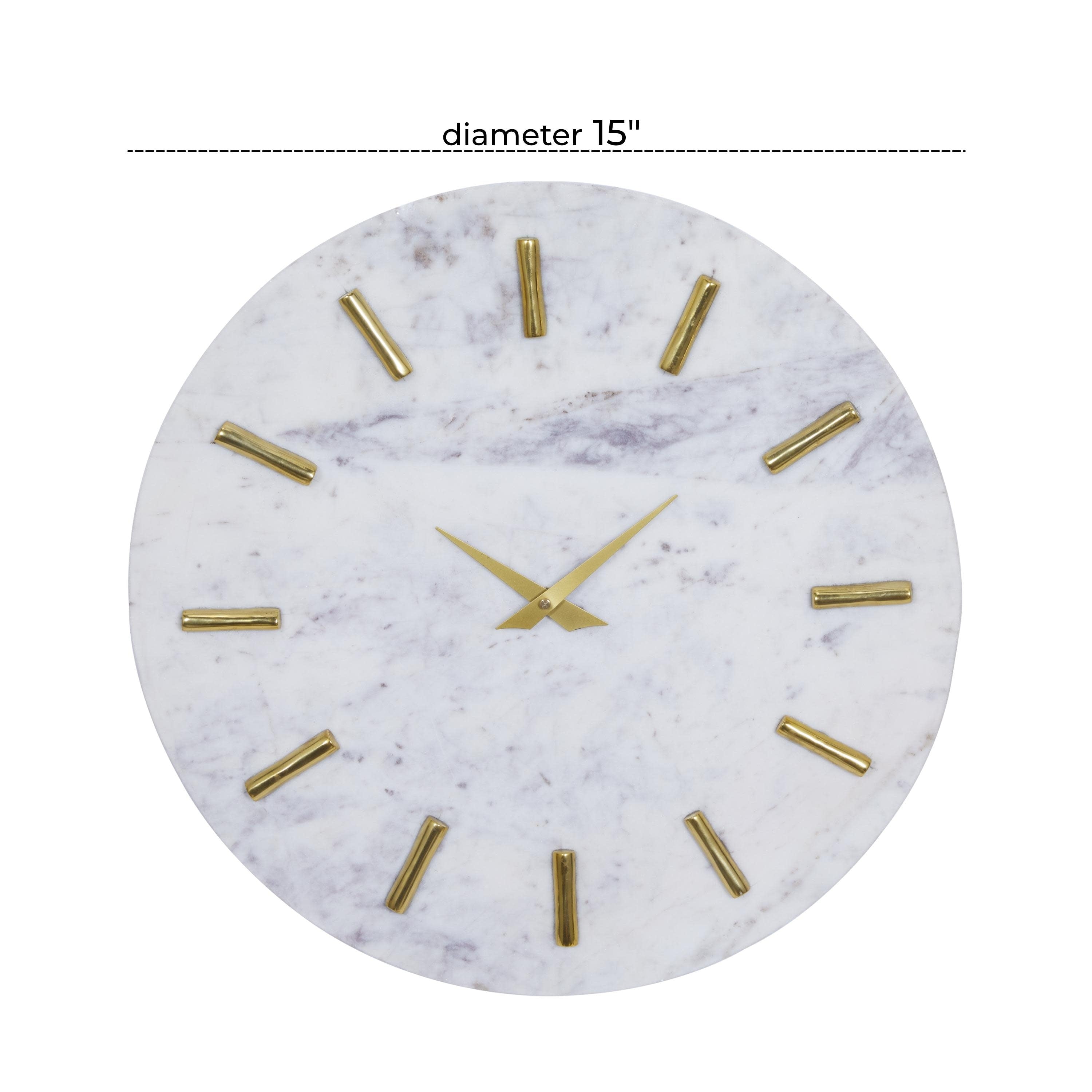 Marble Decorative Wall Clock with Gold Metal Accents - White - CosmoLiving by Cosmopolitan