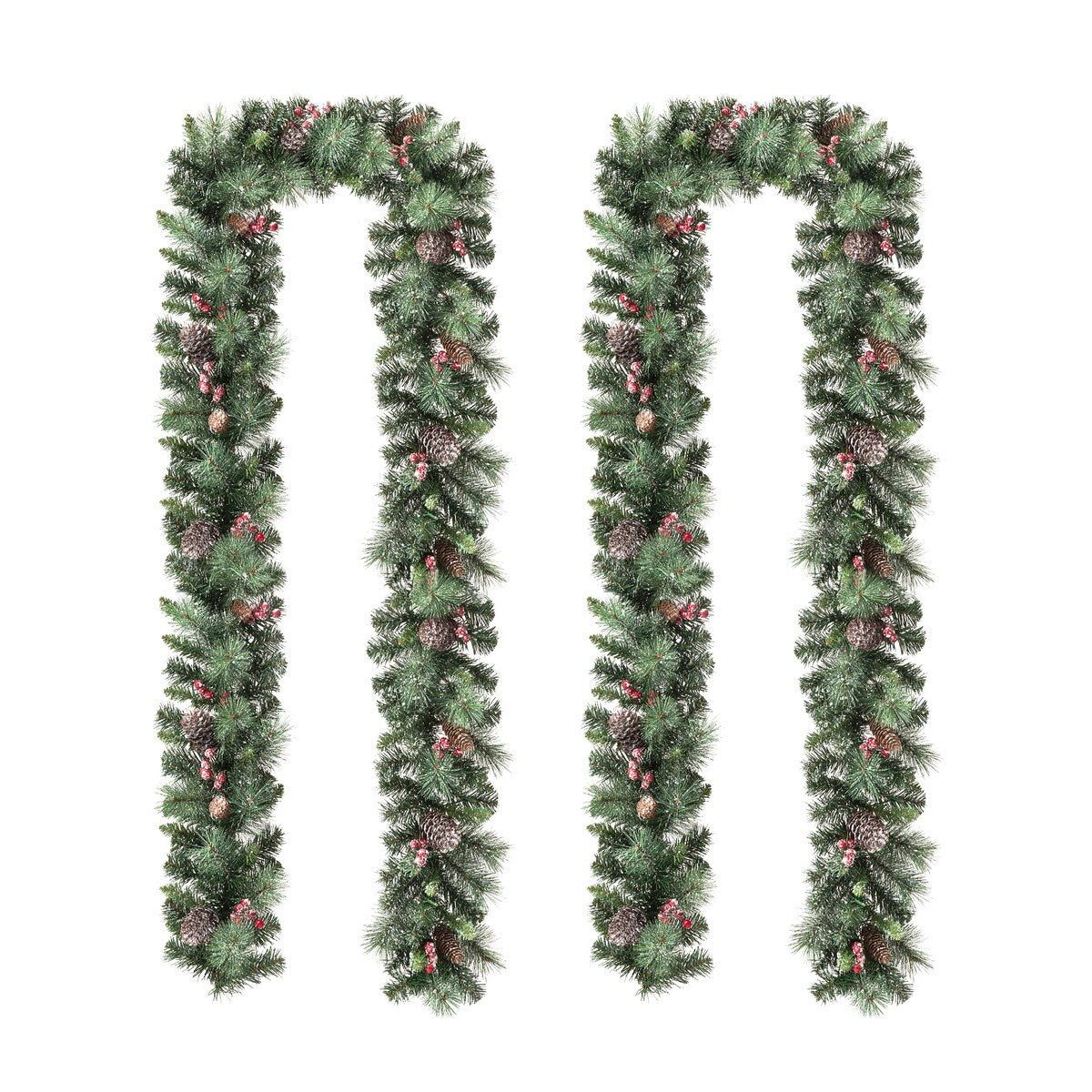 Glitzhome 2pk 6ft Pre-Lit Pinecones or Snow Flocked Christmas Garland, with Warm White LED Lights and Timer