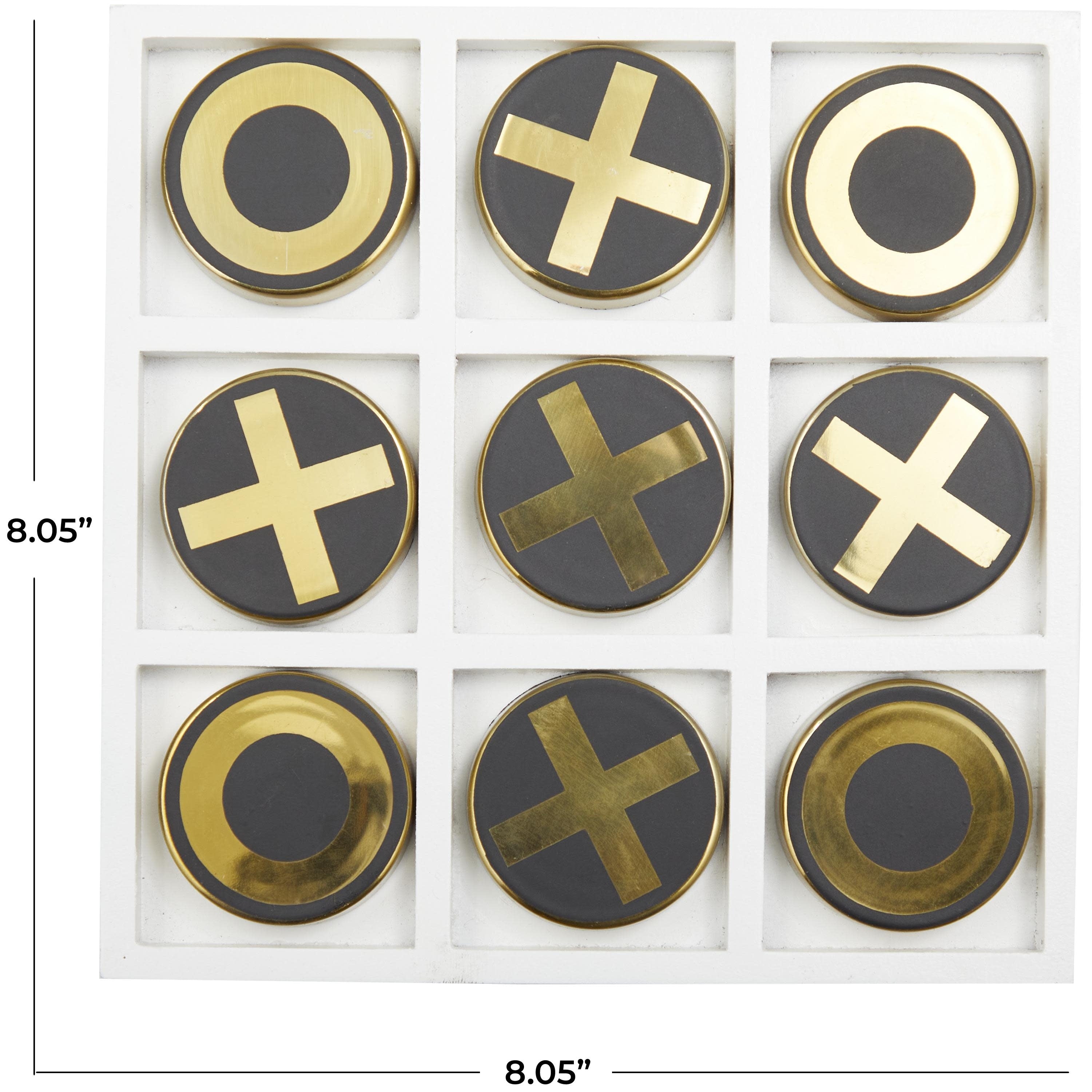 Wooden Tic Tac Toe Block Game Set with Steel or Light Wood Pieces - Black, Dark Brown, Gold - The Novogratz