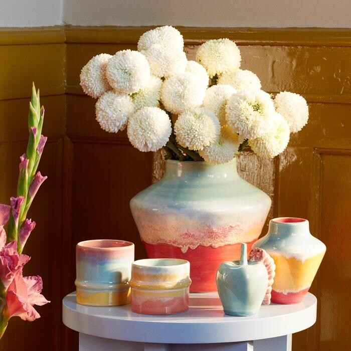 Khler Poppery Vase, Pink/Mint/Yellow - H: 4.7