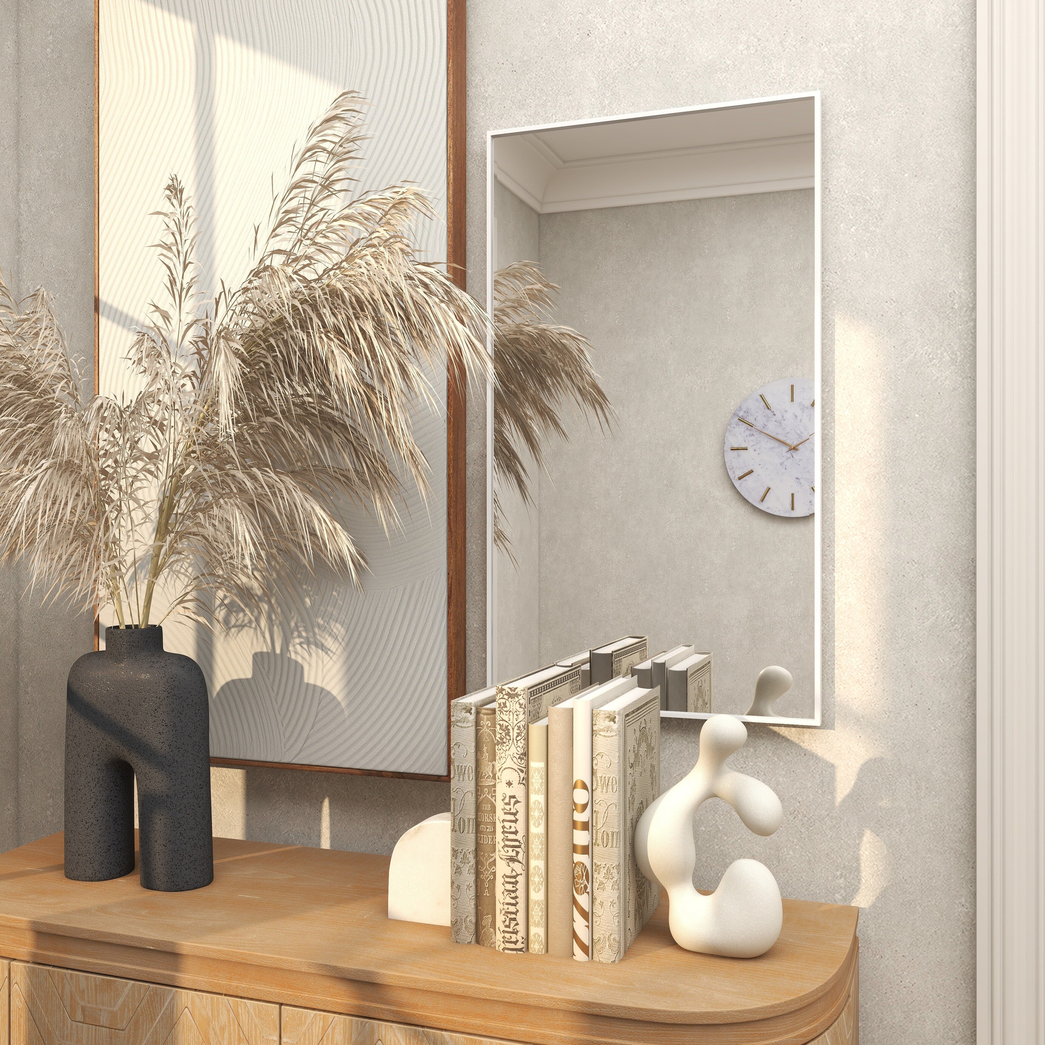 Wood Room Wall Mirror with Thin Minimalistic Frame - Black, White or Gold - Roche River Decor