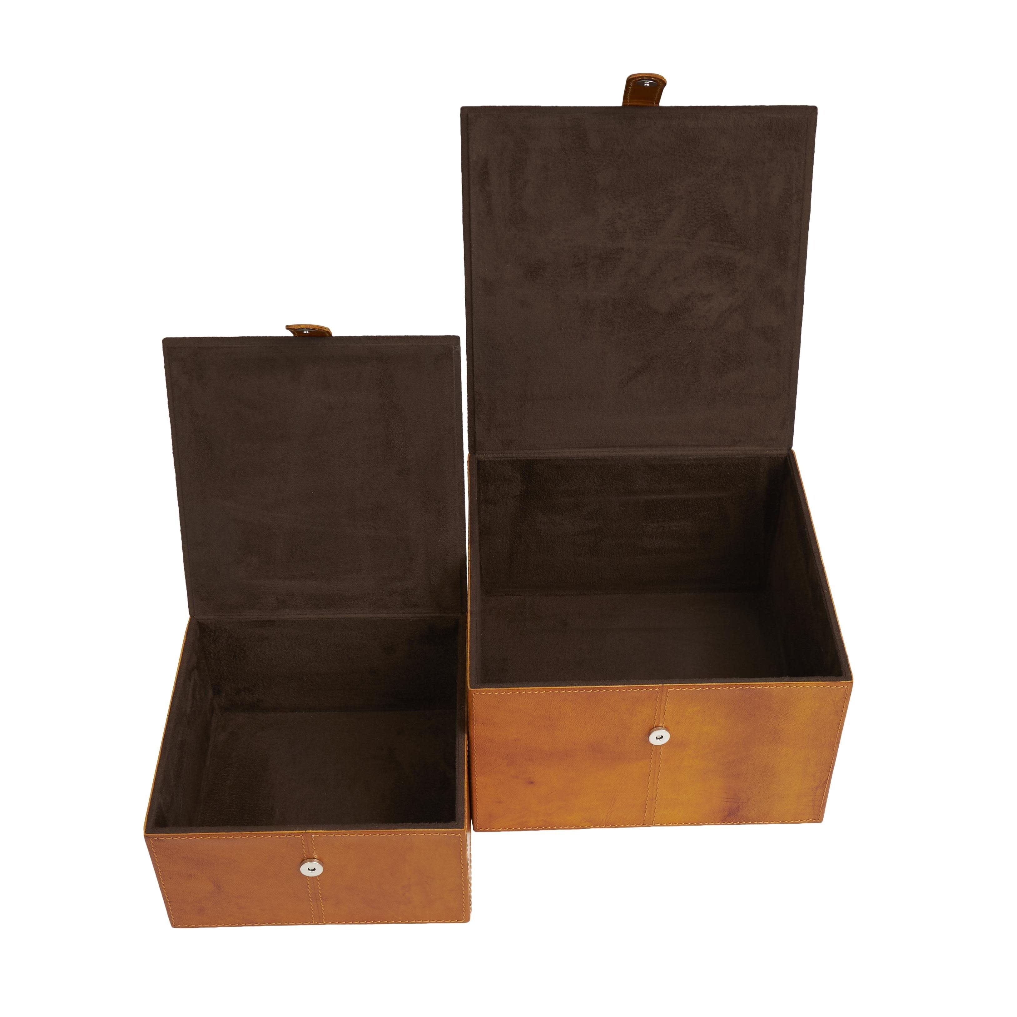 Leather Handmade Decorative Box with Hinged Lid - Set of 2 Gray, Brown or Dark Brown - Roche River Decor