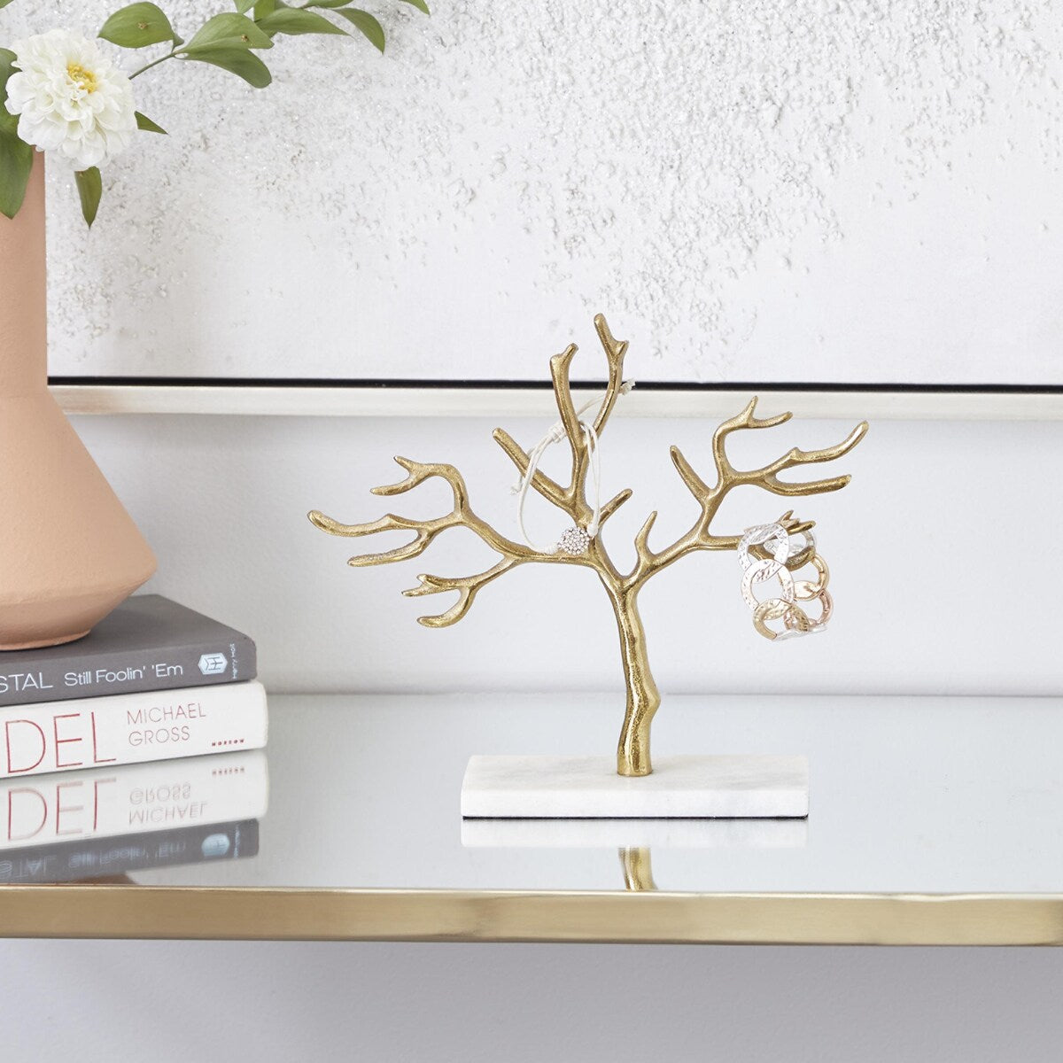 Marble Tree Jewelry Stand with Rectangular Base - Gold or Silver - CosmoLiving by Cosmopolitan