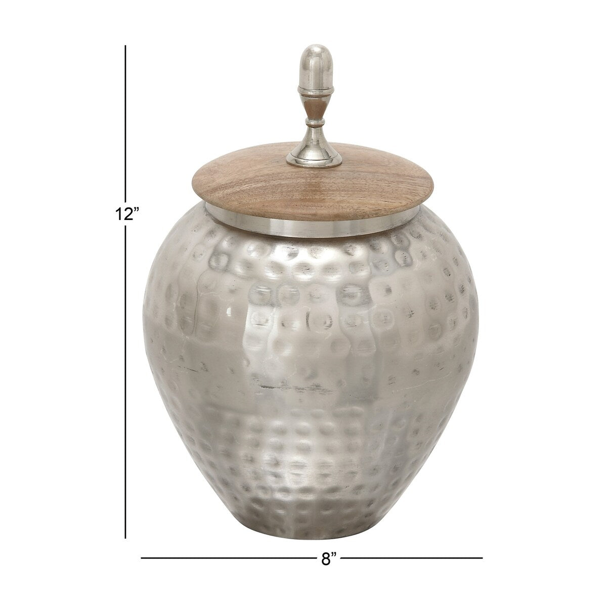 Metal Hammered Living Room Decorative Jars with Wood Lid - Silver - Roche River Decor