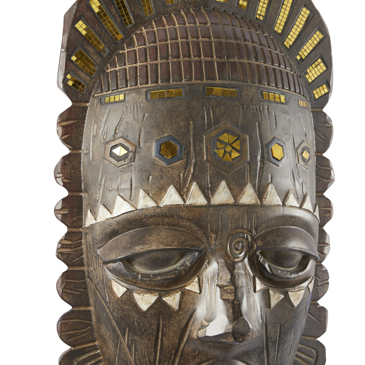 Polystone Mask African Tribal Home Wall Decor with Mirrored Gold Accents - Brown - Roche River Decor