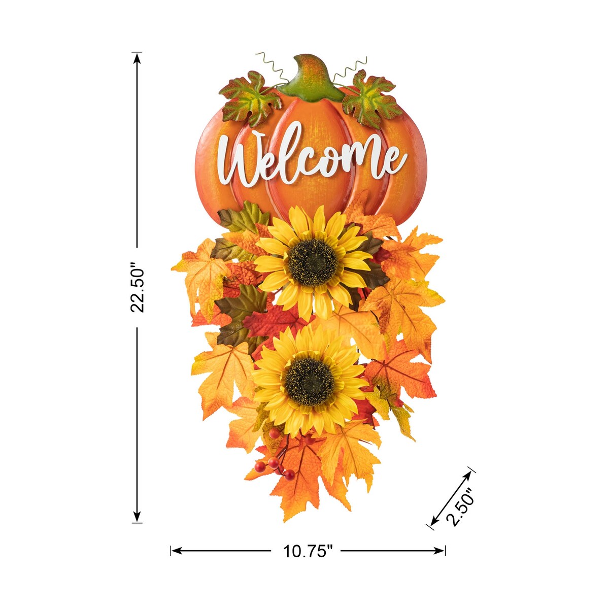 Glitzhome 22.5H Fall Metal Welcome Pumpkin & Sunflower Swag Thanksgiving Wall Decor