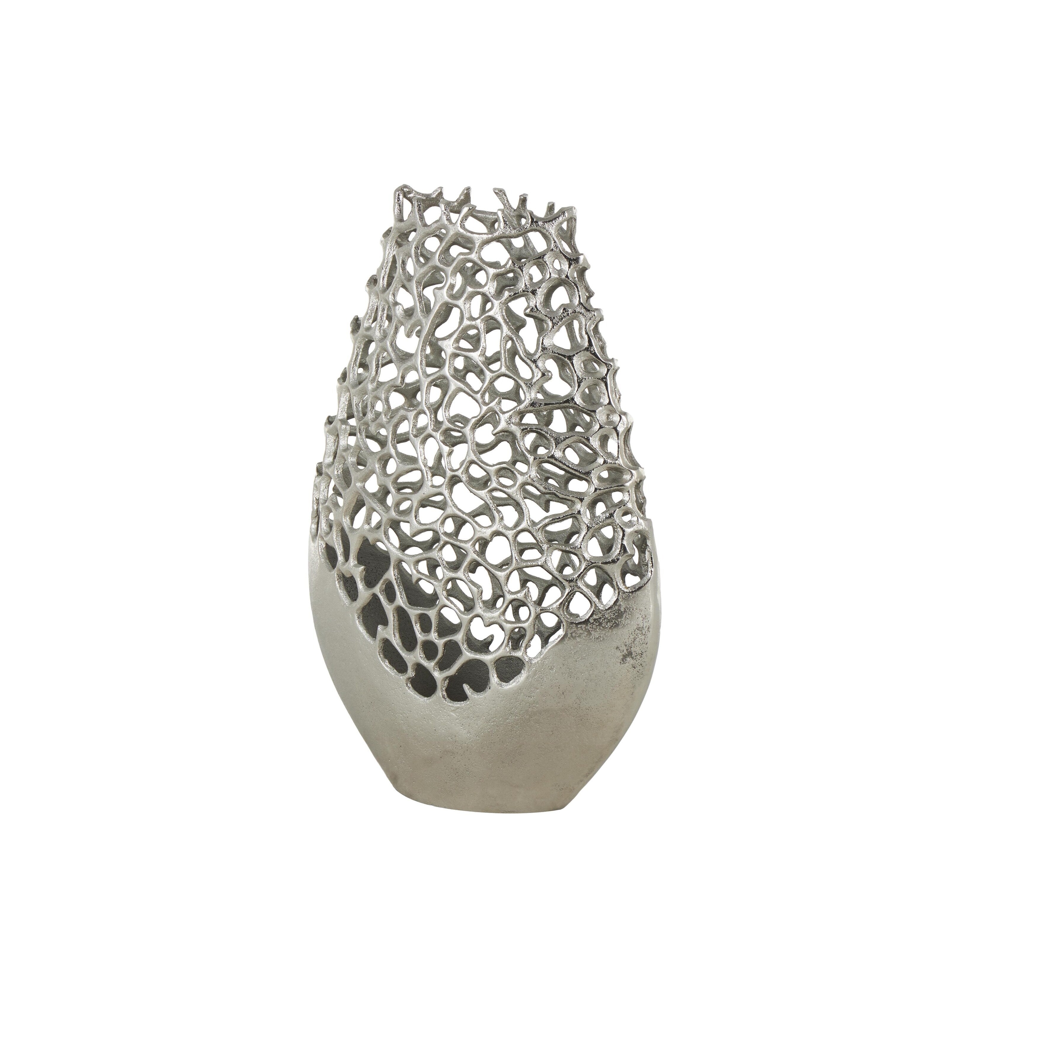 Aluminum Metal Rounded Decorative Vase with Freeform Open Lattice Work - Silver or Gold - Roche River Decor