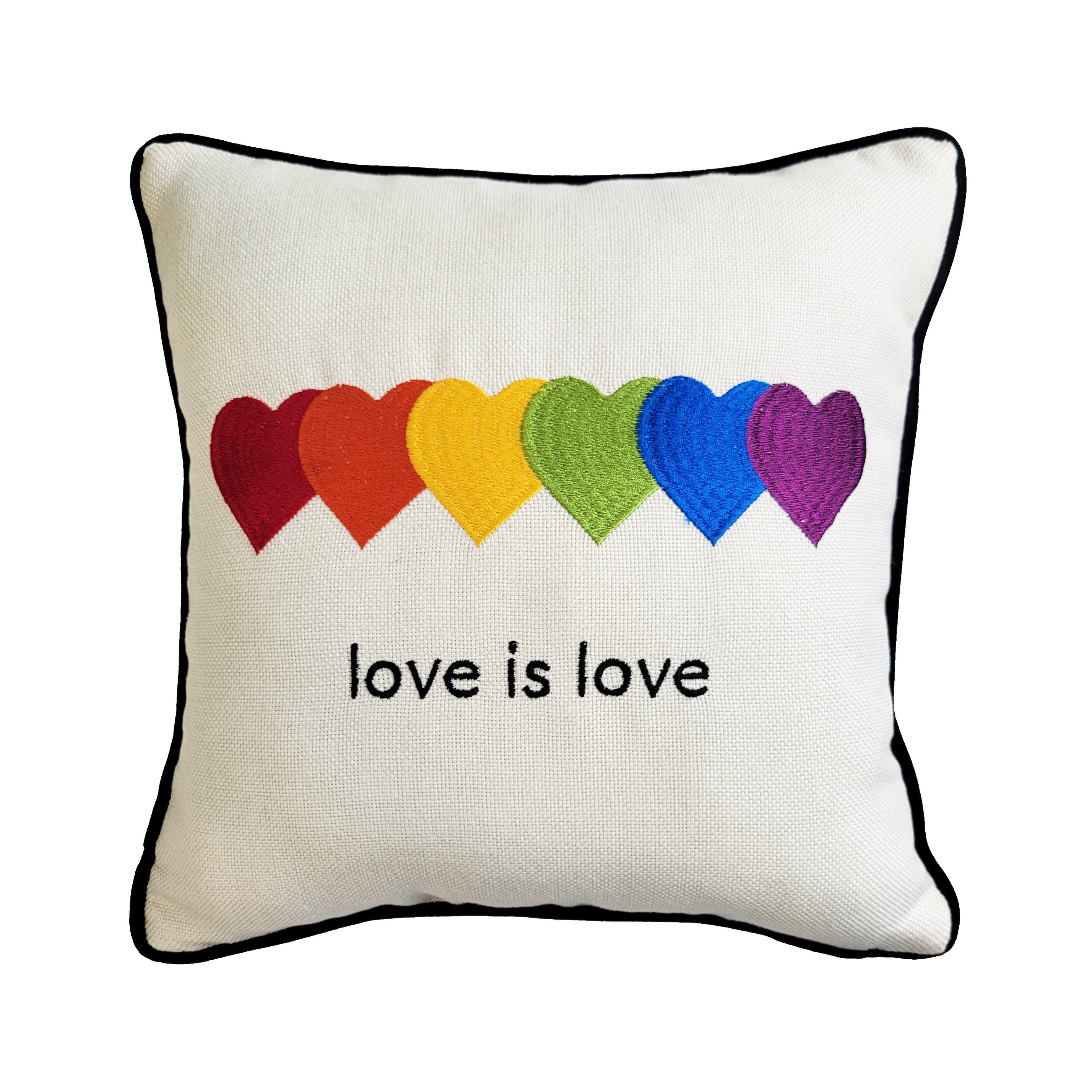 Edie At Home 'Love is Love' Hearts Decorative Pillow 12x12 Cream Multi