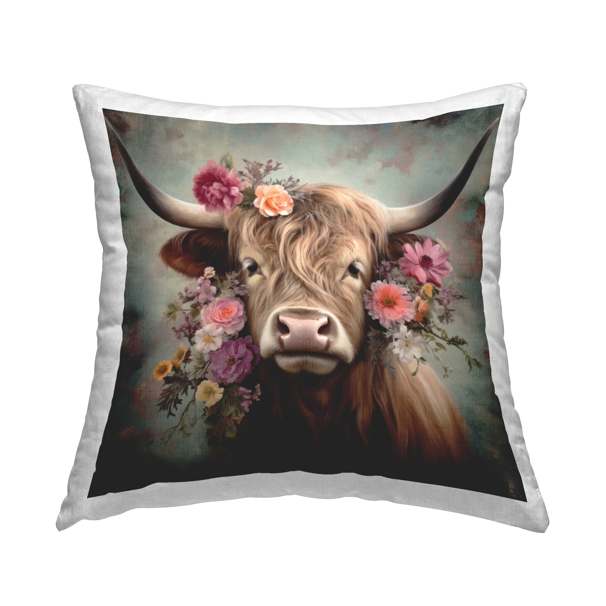 Stupell Cattle with Gerbera Daisies Decorative Printed Throw Pillow Design by Irena Orlov