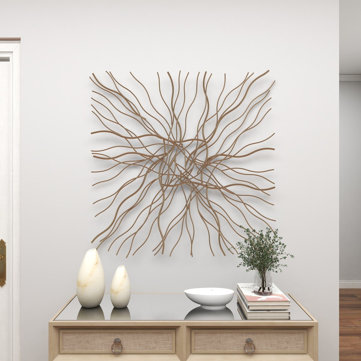 Metal Abstract Overlapping Lines Home Wall Decor - Gold - Roche River Decor