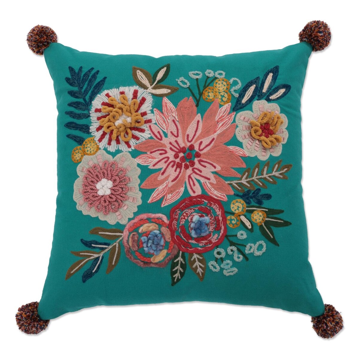 Pillow Perfect Springtime Indoor Decorative Throw Pillow, Complete with Zipper Closure, 17 x 17, Flower Pom