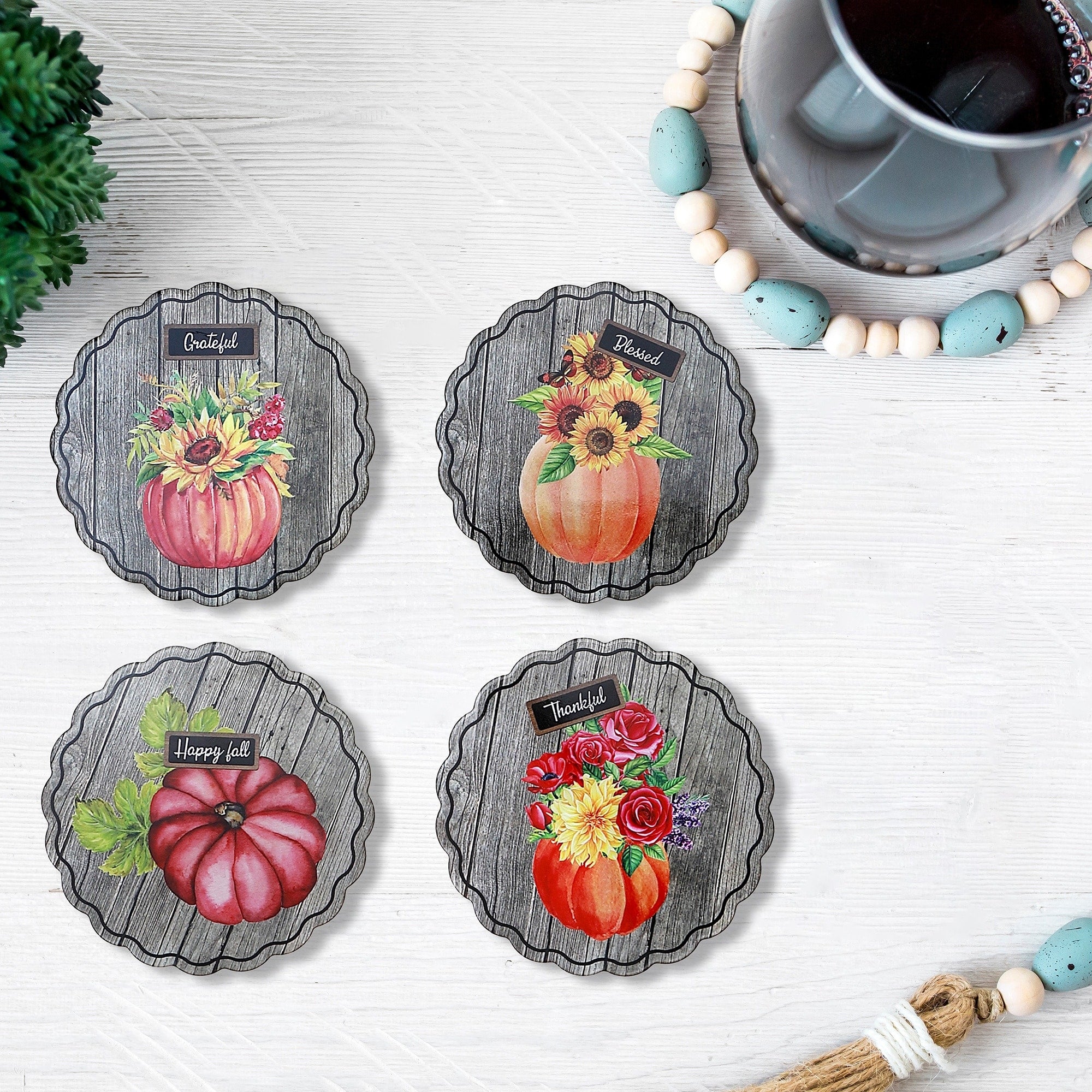 Round Ceramic Trivet Pumpkin - Set of 4