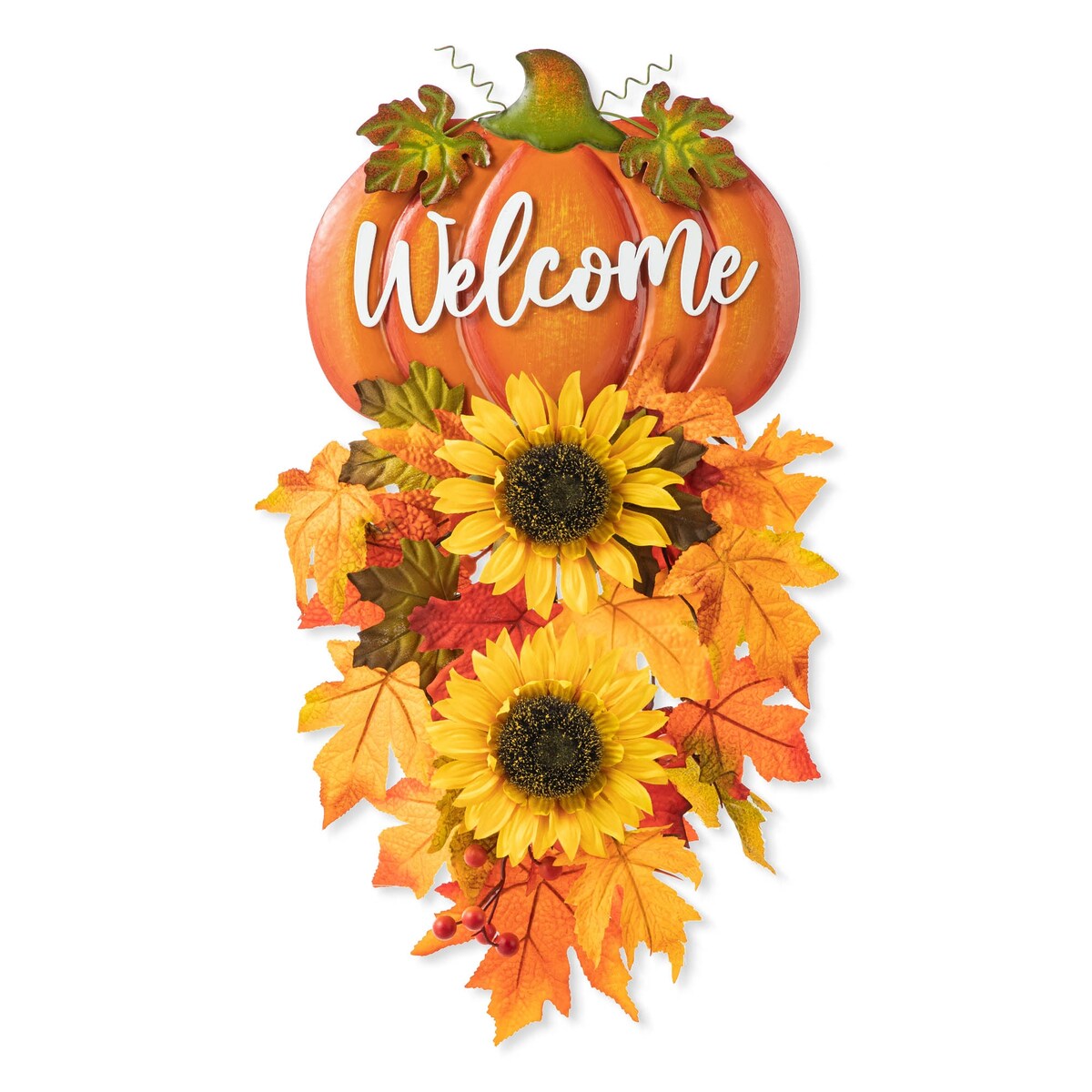 Glitzhome 22.5H Fall Metal Welcome Pumpkin & Sunflower Swag Thanksgiving Wall Decor