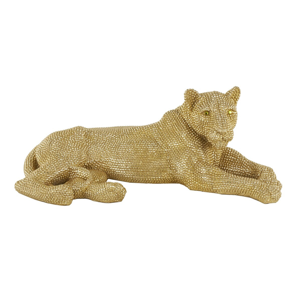 Polystone Leopard Decorative Sculpture with Carved Faceted Diamond Exterior - Black, White, Gold or Silver - Roche River Decor