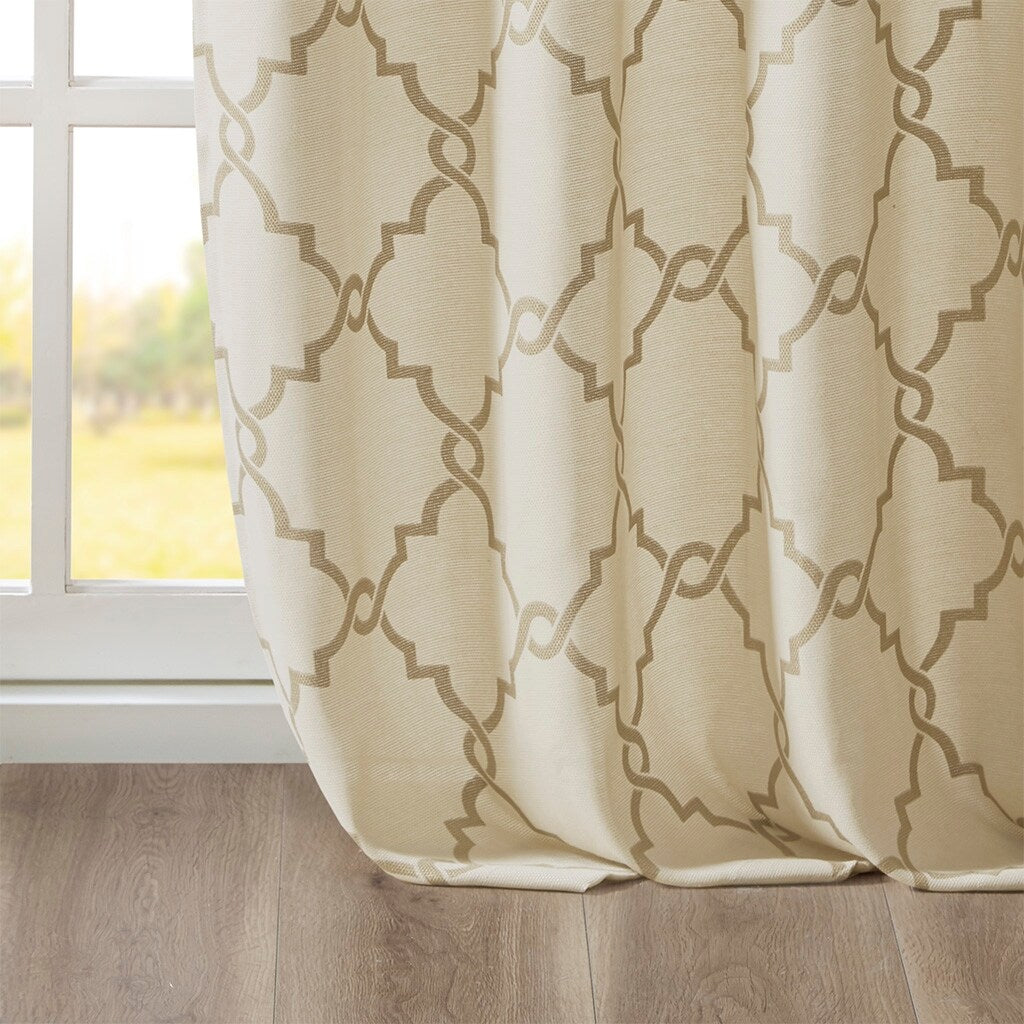 Cotton Blend Curtain Panel Pair, Scroll Geometric Print Grommet Curtain Panel Machine Washable - 63/84/95/108