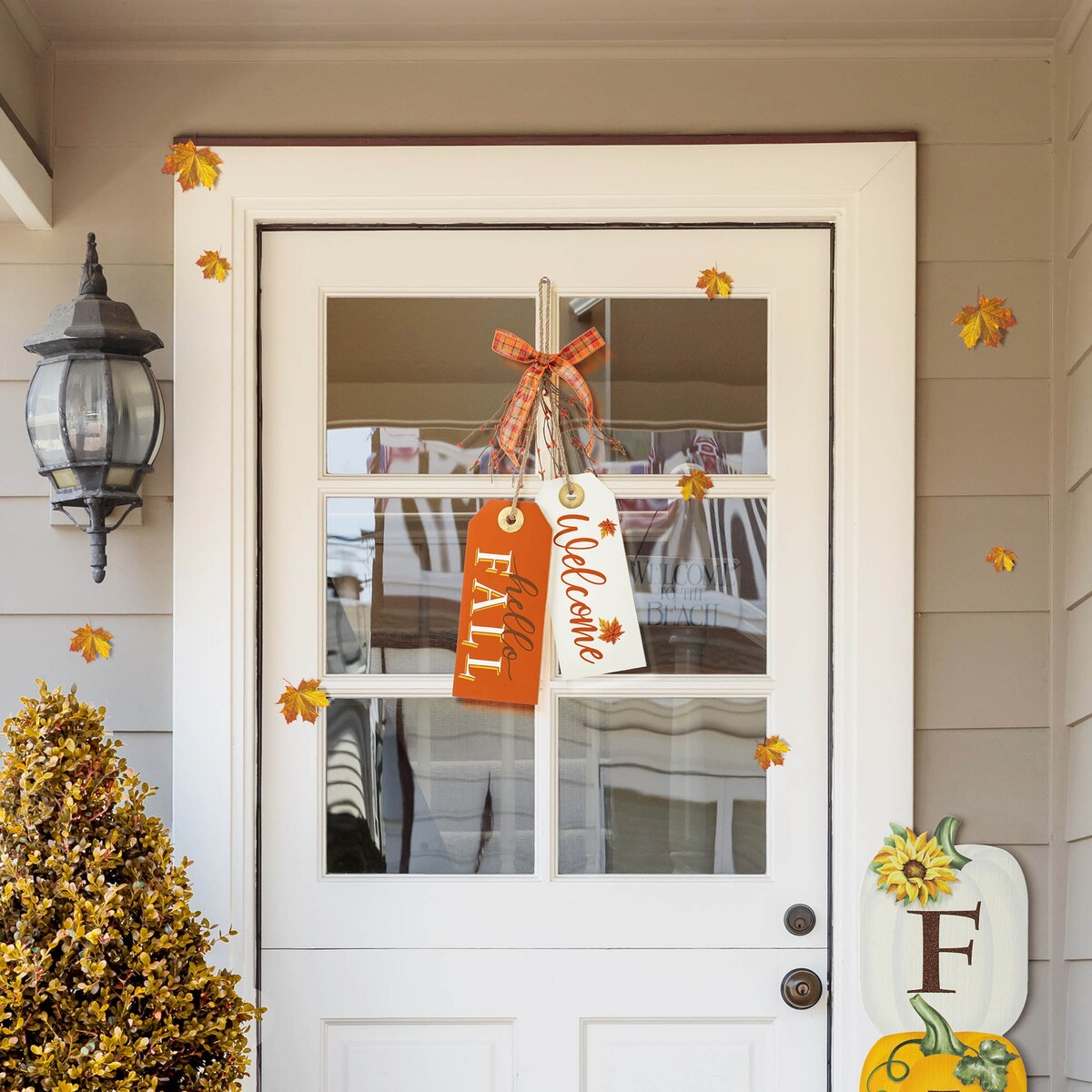 Glitzhome 24H Hello Fall or Give Thanks Welcome Fall Wooden Door Hanger Thanksgiving Decor