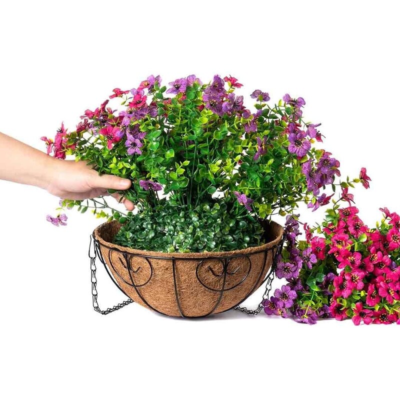 Artificial Fake Hanging Plants Flowers with Basket Outdoor Decor Faux Silk Daisy Flower Arrangements in Pot Planter