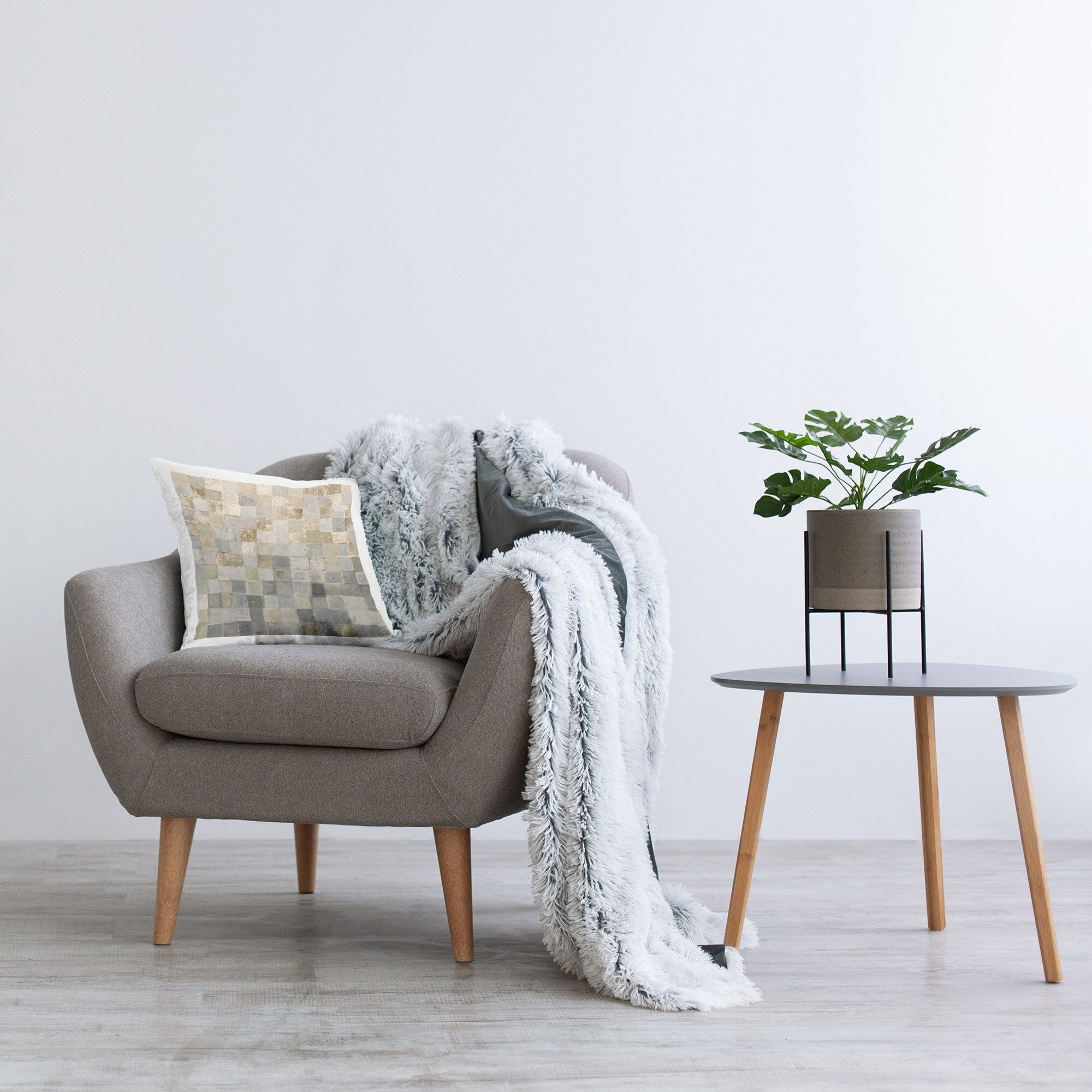 Stupell Alternating Beige & Grey Squares Decorative Printed Throw Pillow Design by Lorenzo Collective