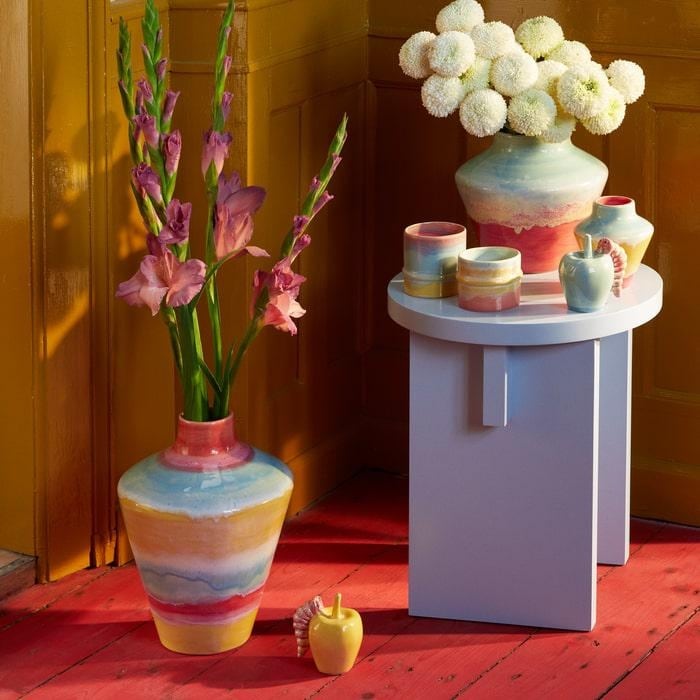 Khler Poppery Vase With Apple, Pink/Mint/Yellow - H: 15.4