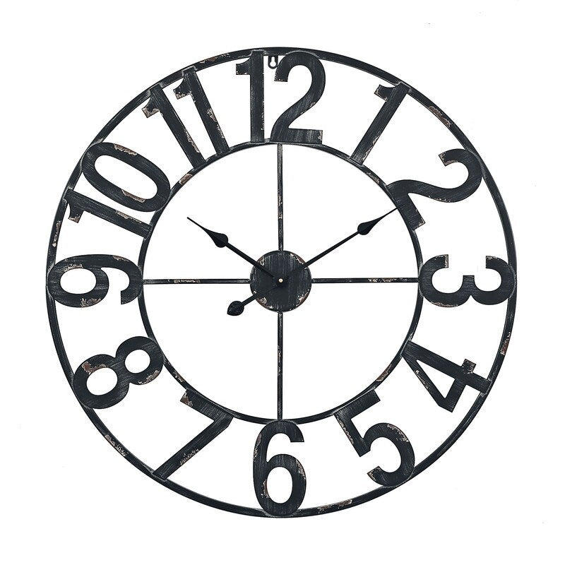 Utopia Alley Manhattan Industrial Wall Clock - Large Wall Clock, Iron Wall Decor, Metal Wall Clock Black, 30 & 43.5