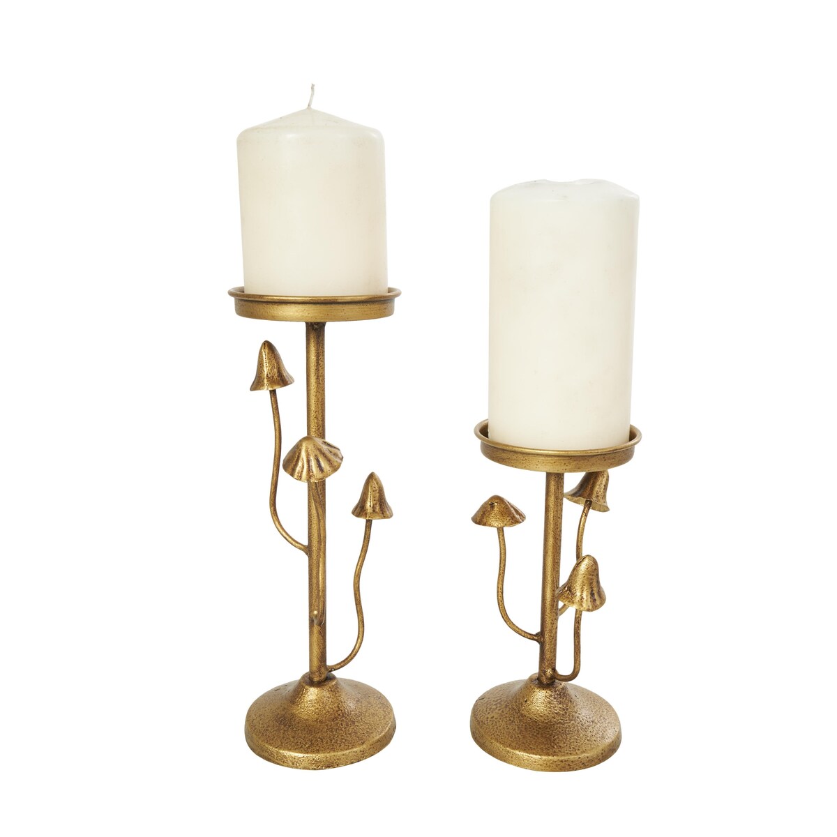 Metal Abstract Mushroom Inspired Decorative Candle Holder - Set of 2 Gold - Roche River Decor