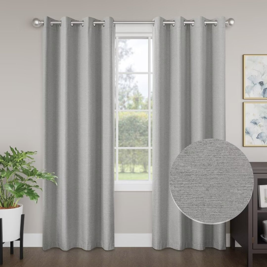 Blackout Brushed Textured Grommet Curtain Pair(2 Panels)