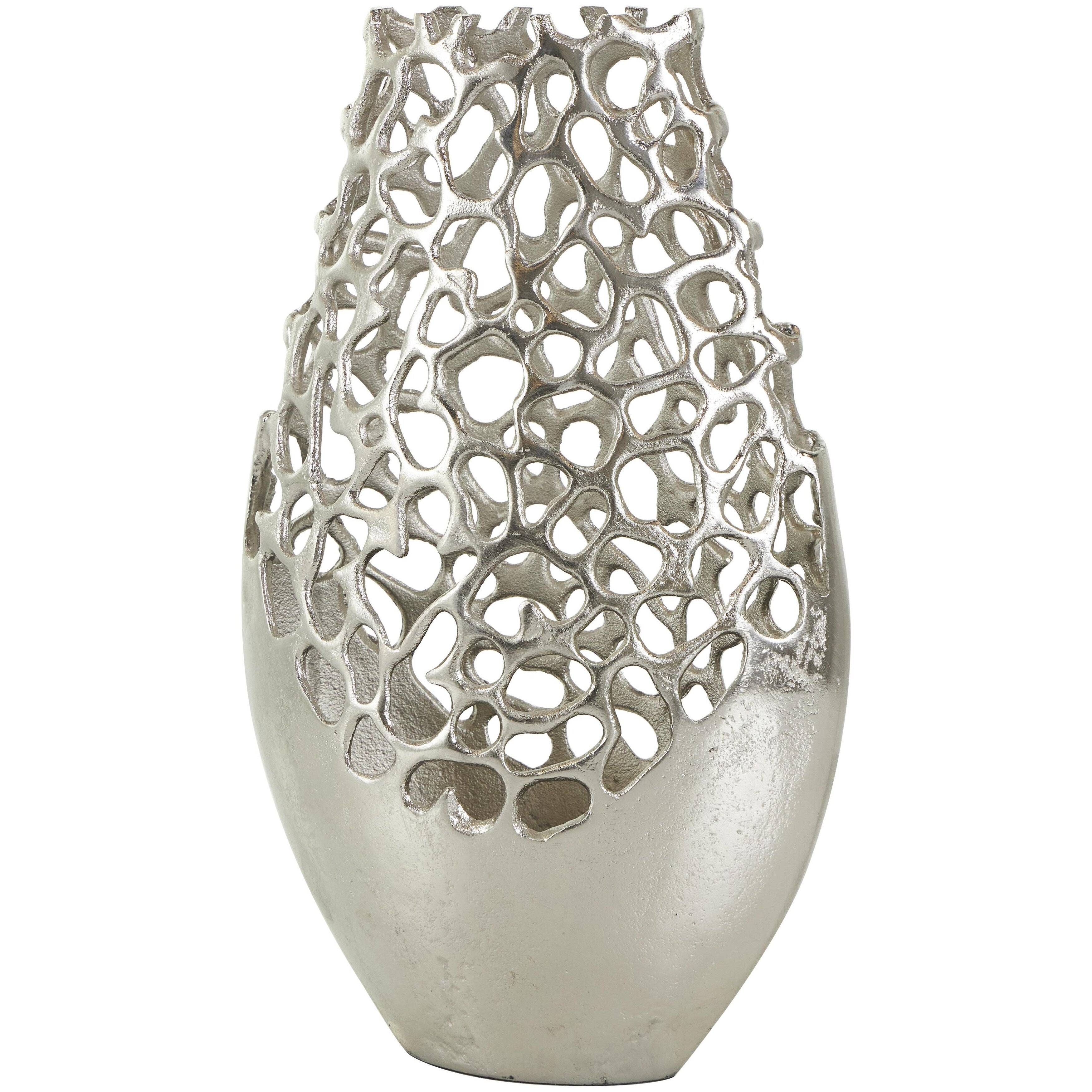 Aluminum Metal Rounded Decorative Vase with Freeform Open Lattice Work - Silver or Gold - Roche River Decor