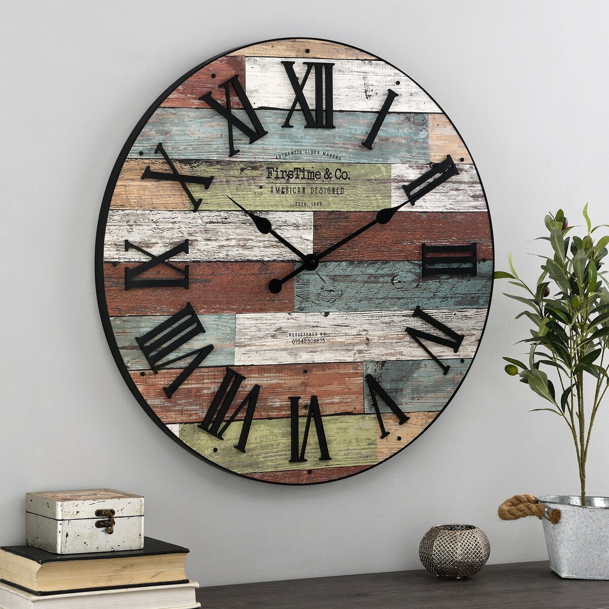 FirsTime & Co. Emmett Farmhouse Shiplap 27-in. Round Wall Clock