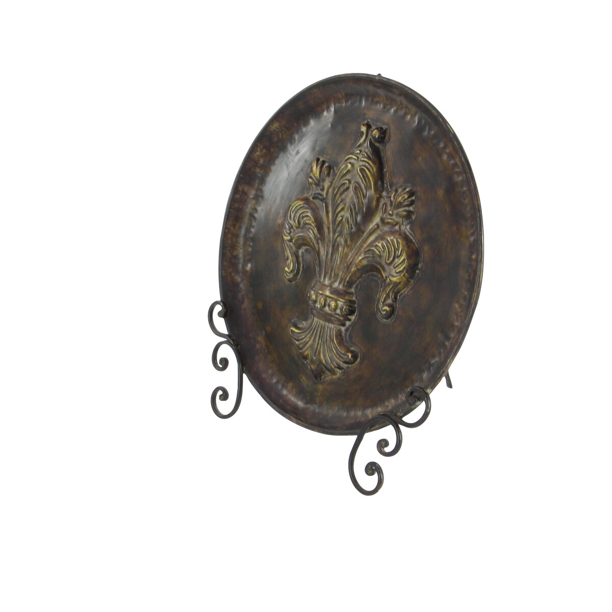 Metal Fleur De Lis Embossed Detail Charger with Stand - Brown - Roche River Decor