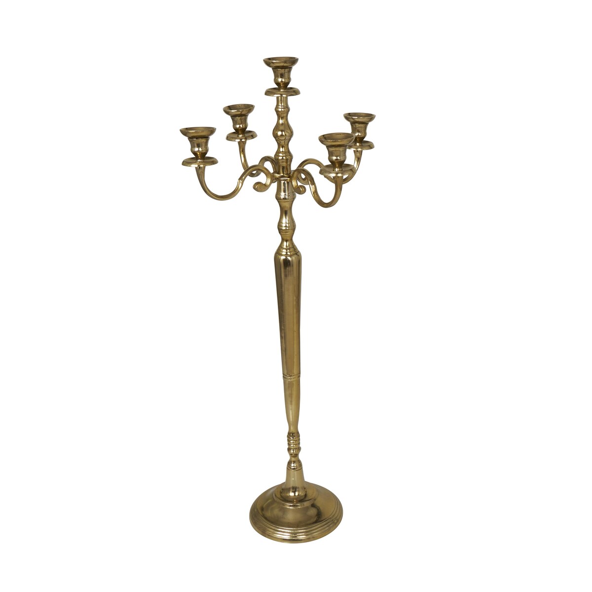 Aluminum Metal Tall Floor 5 Candle Candelabra - Gold or Silver - Roche River Decor