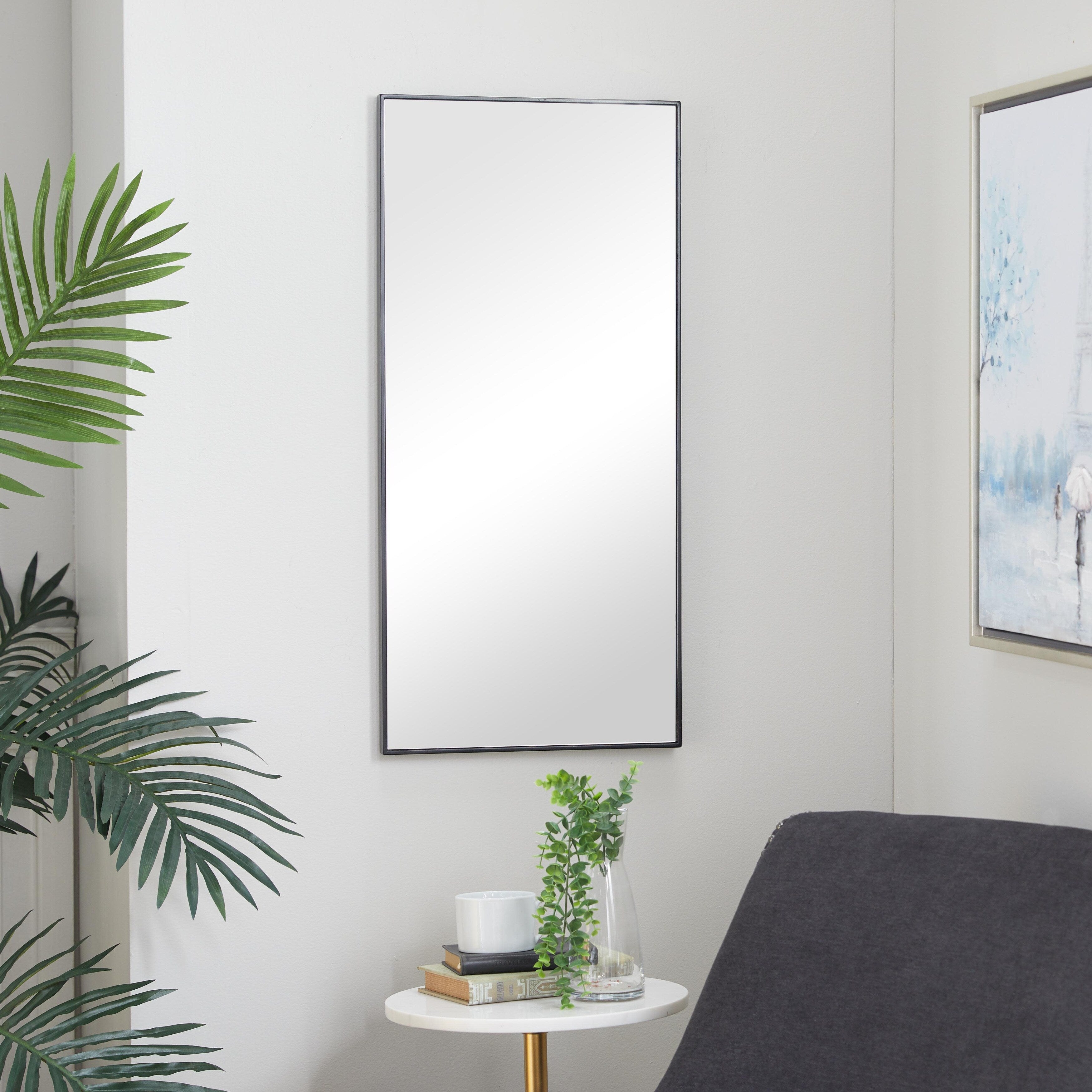 Wood Room Wall Mirror with Thin Minimalistic Frame - Black, White or Gold - Roche River Decor