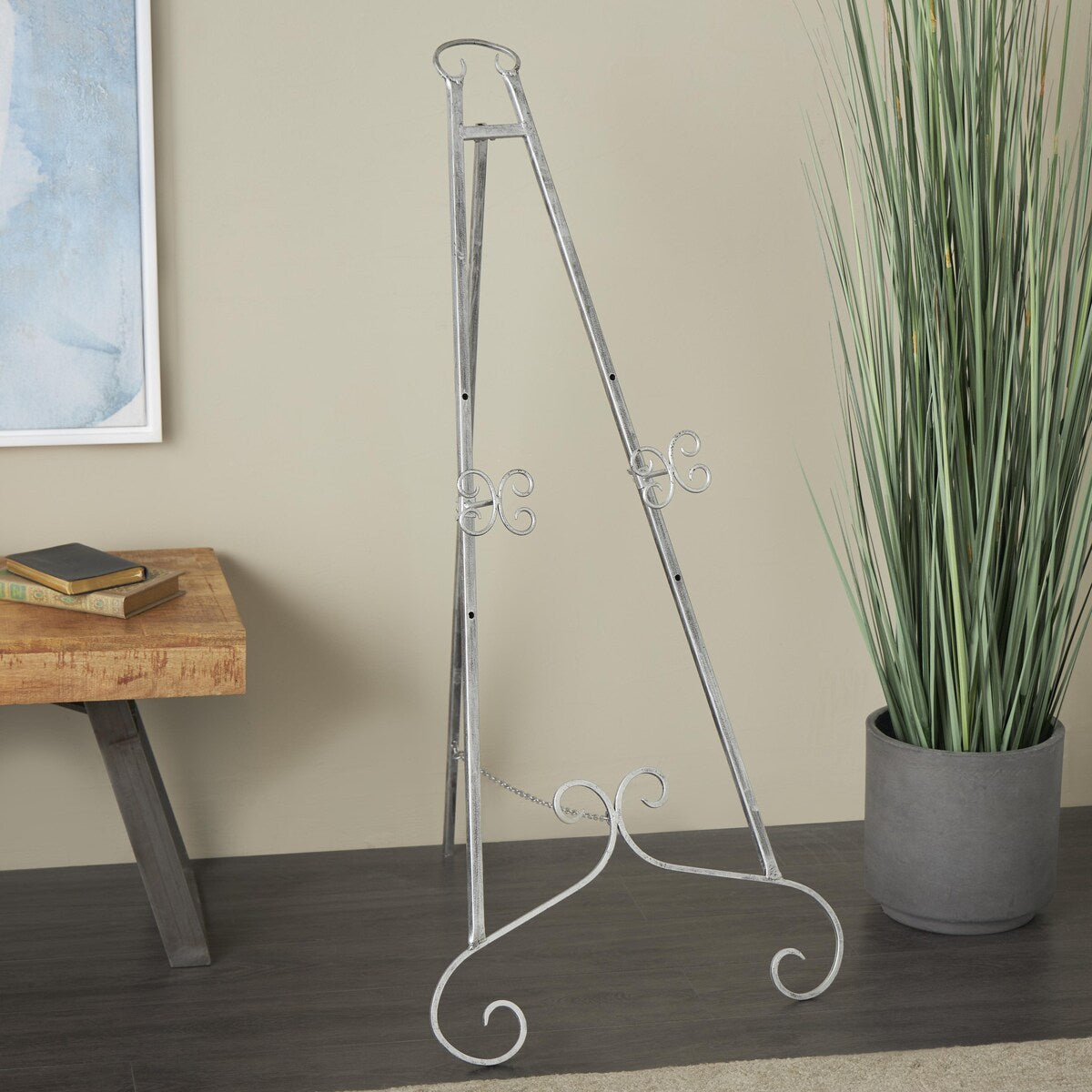 Metal Scroll Large Adjustable 3 Tier Display Easel with Chain Support - Gold, Gray or Silver - Roche River Decor