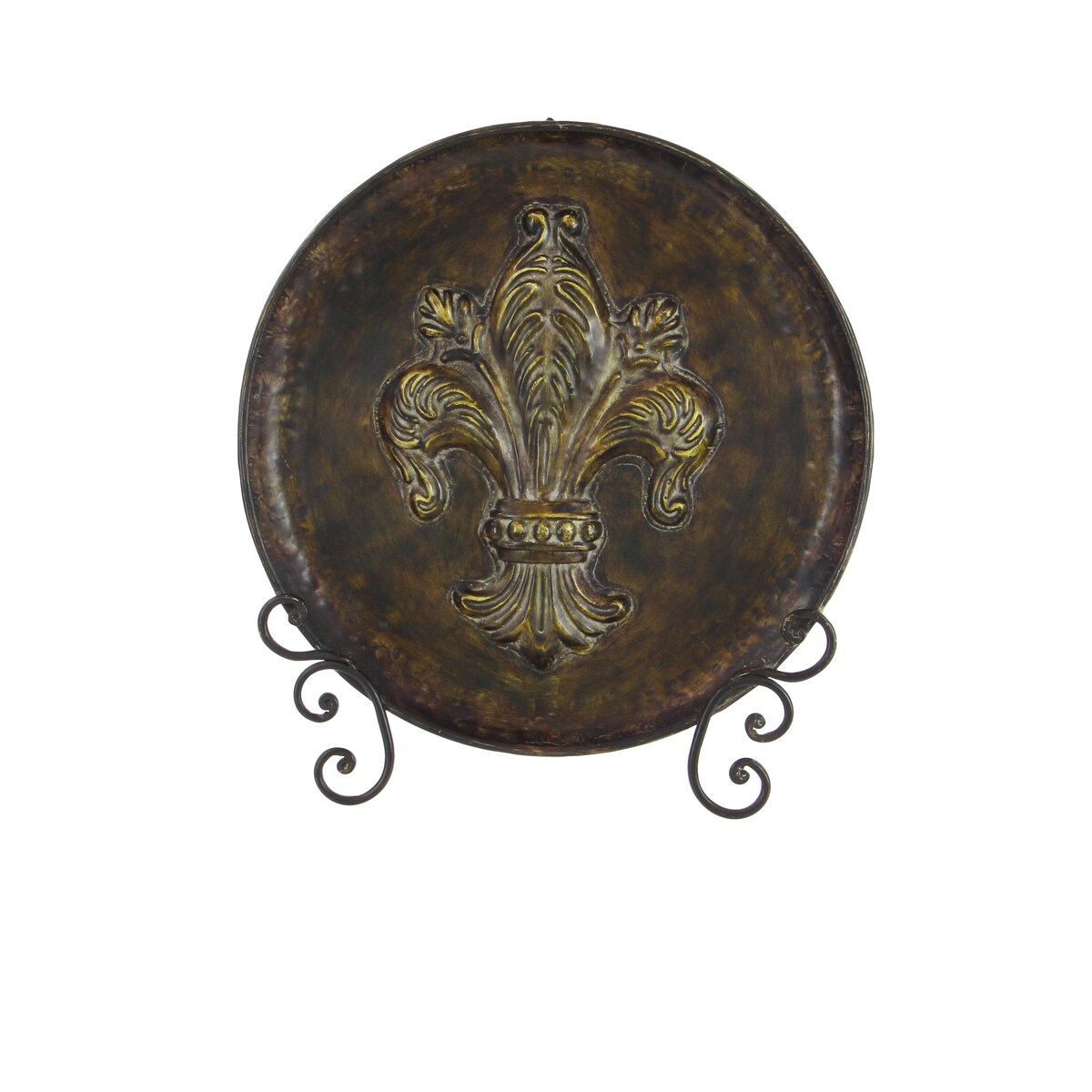 Metal Fleur De Lis Embossed Detail Charger with Stand - Brown - Roche River Decor