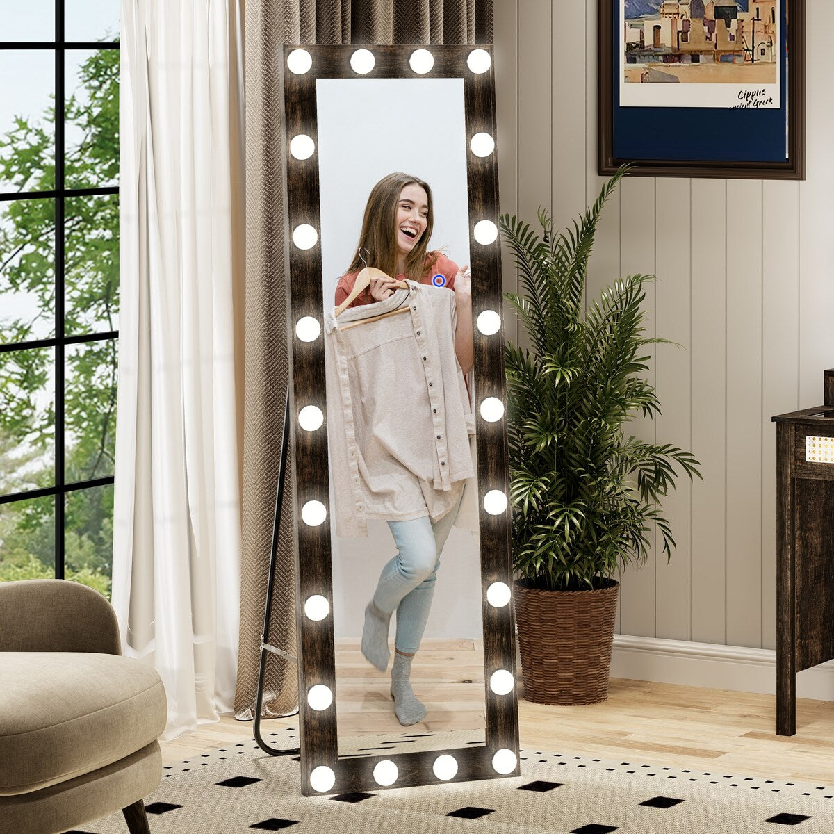 Mirror Full Length With Led Bulbs Lights