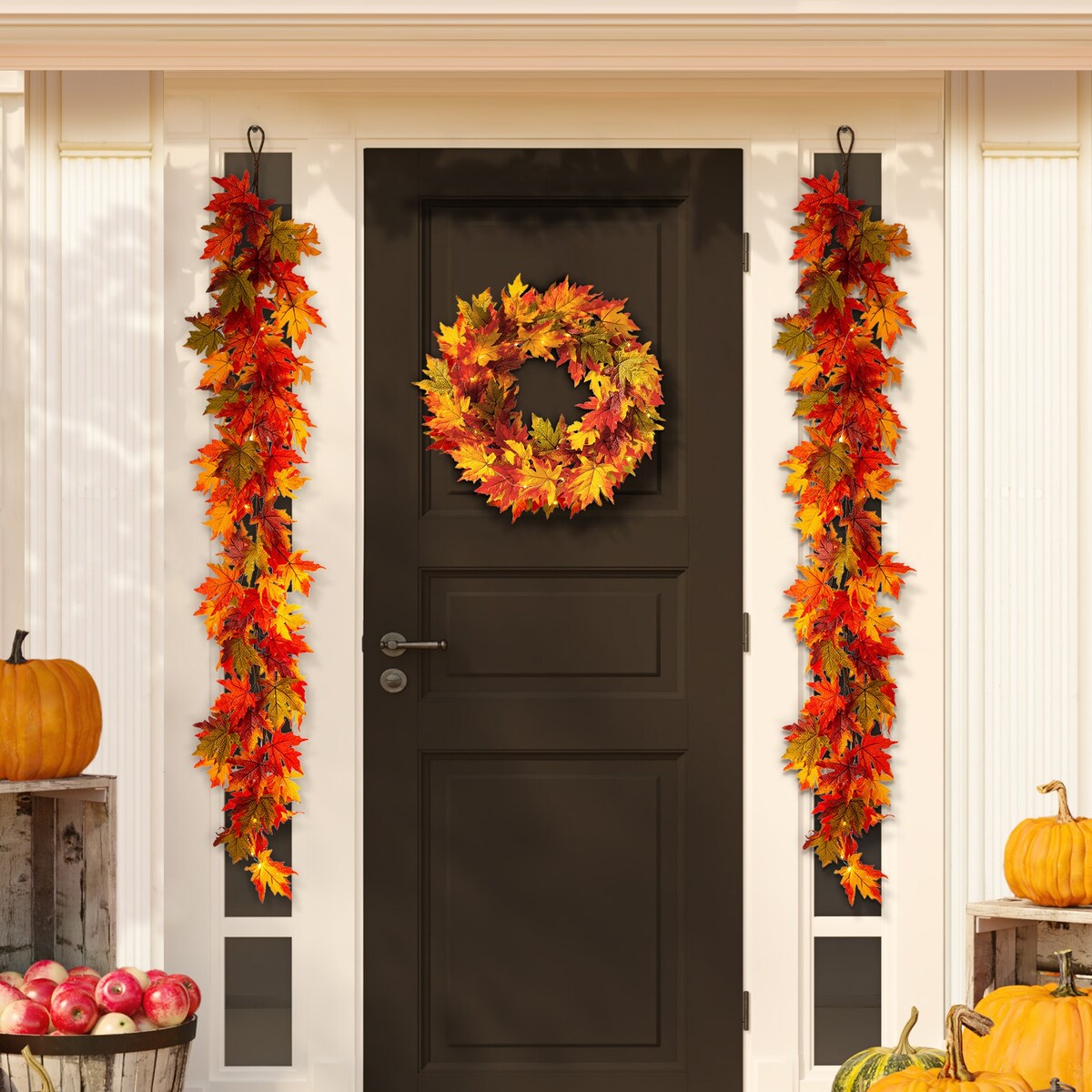 Glitzhome LED Lighted Fall Maple Leaves Wreath/Garland for Thanksgiving