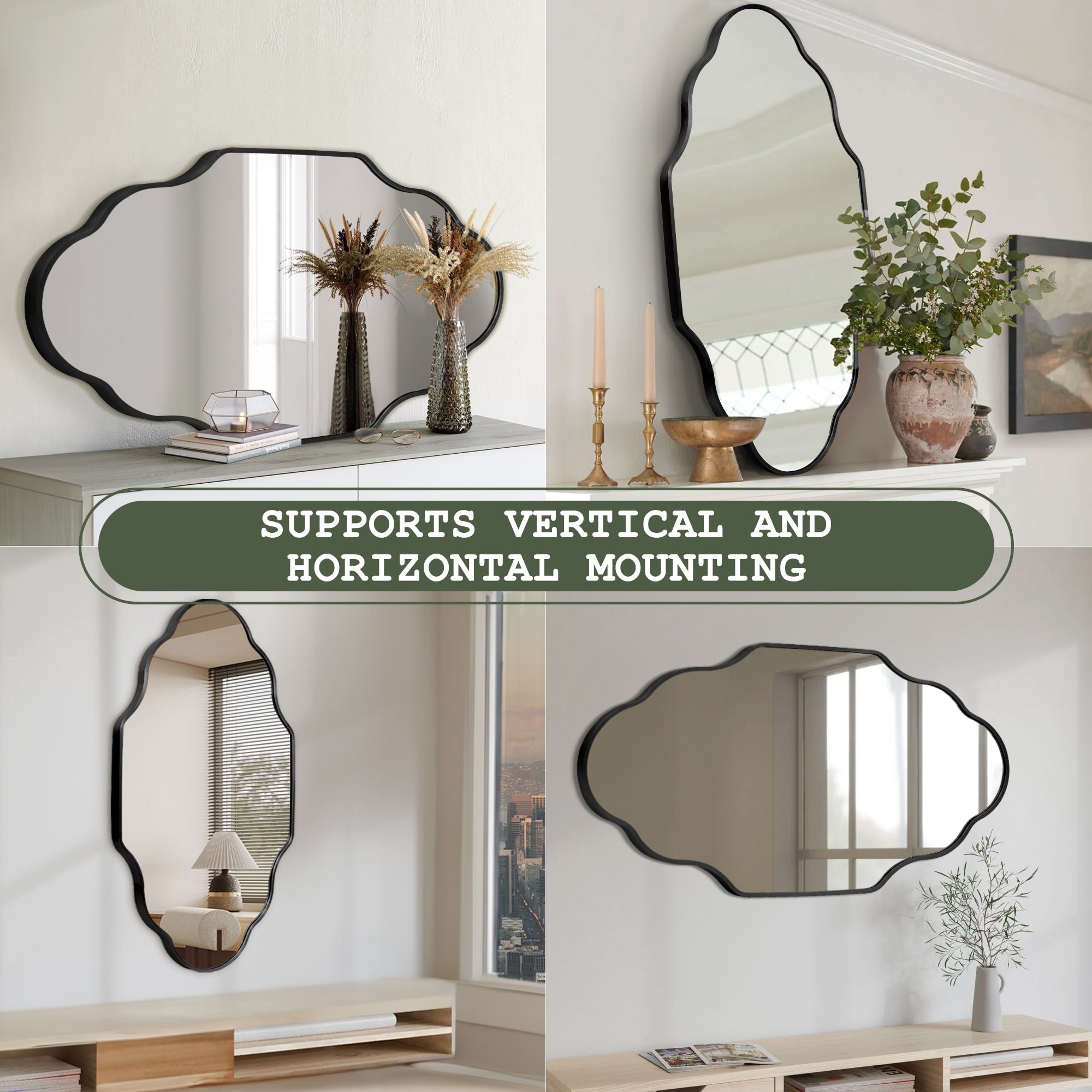 Irregular Aluminum Alloy Framed Wall Mirror Scalloped Wavy Bathroom Mirror