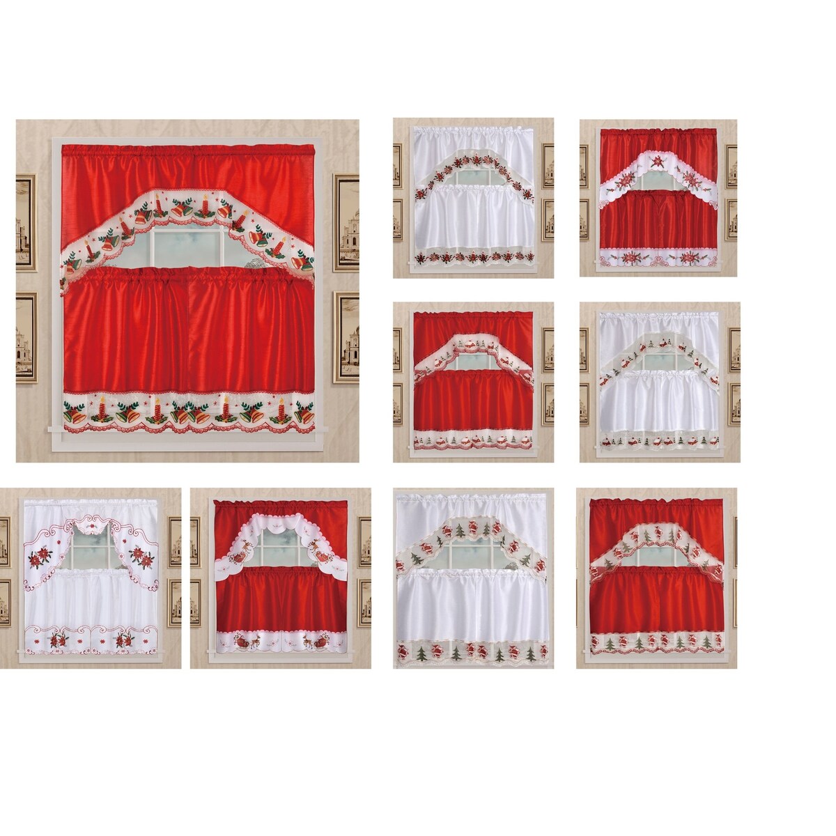 Kashi Home Holiday Kitchen Curtain Set - Festive Window Decor with Designs