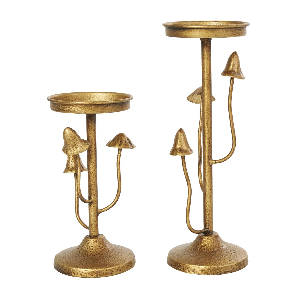 Metal Abstract Mushroom Inspired Decorative Candle Holder - Set of 2 Gold - Roche River Decor