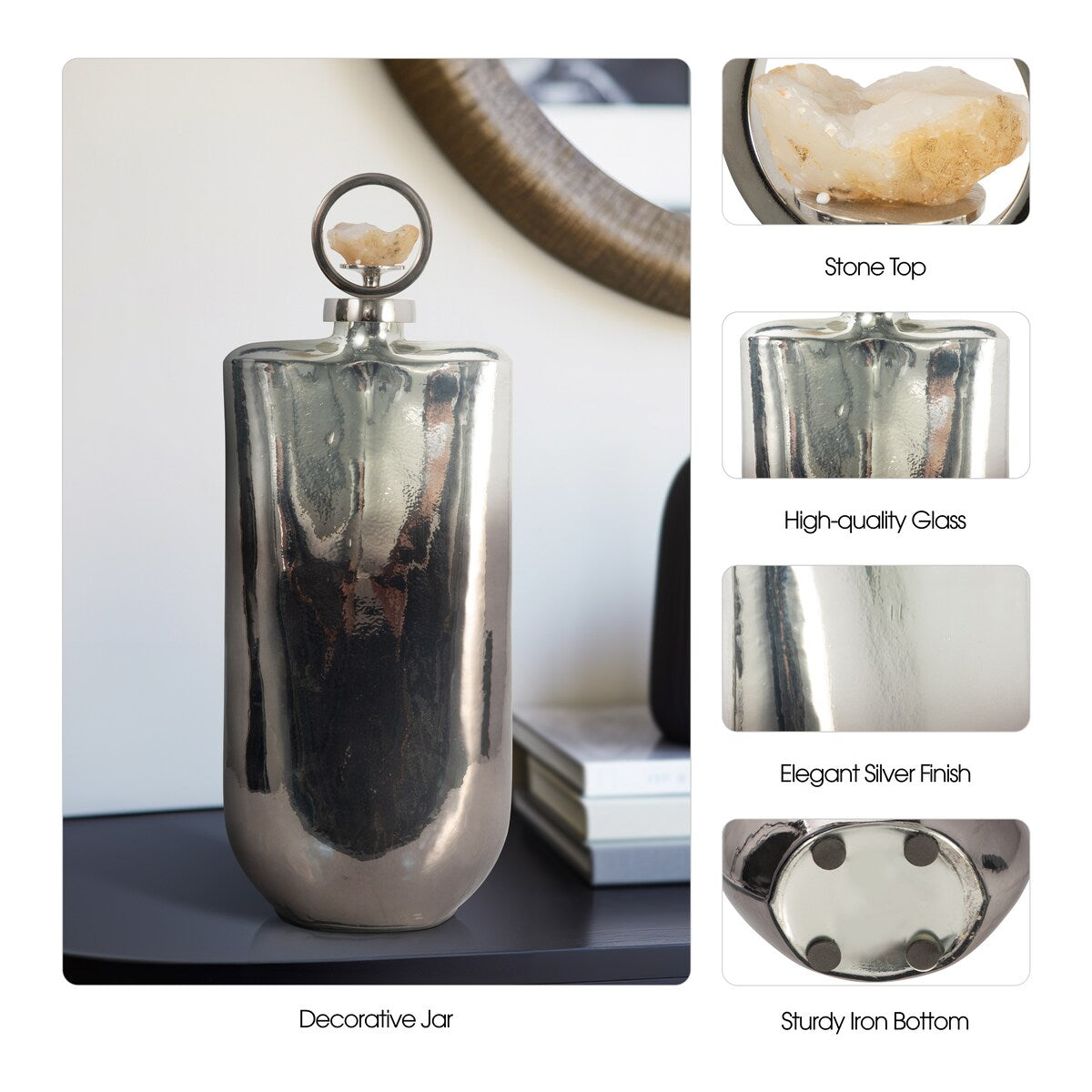 Sagebrook Home Modern Metallic Glass Bottle With Crystal Stone Top