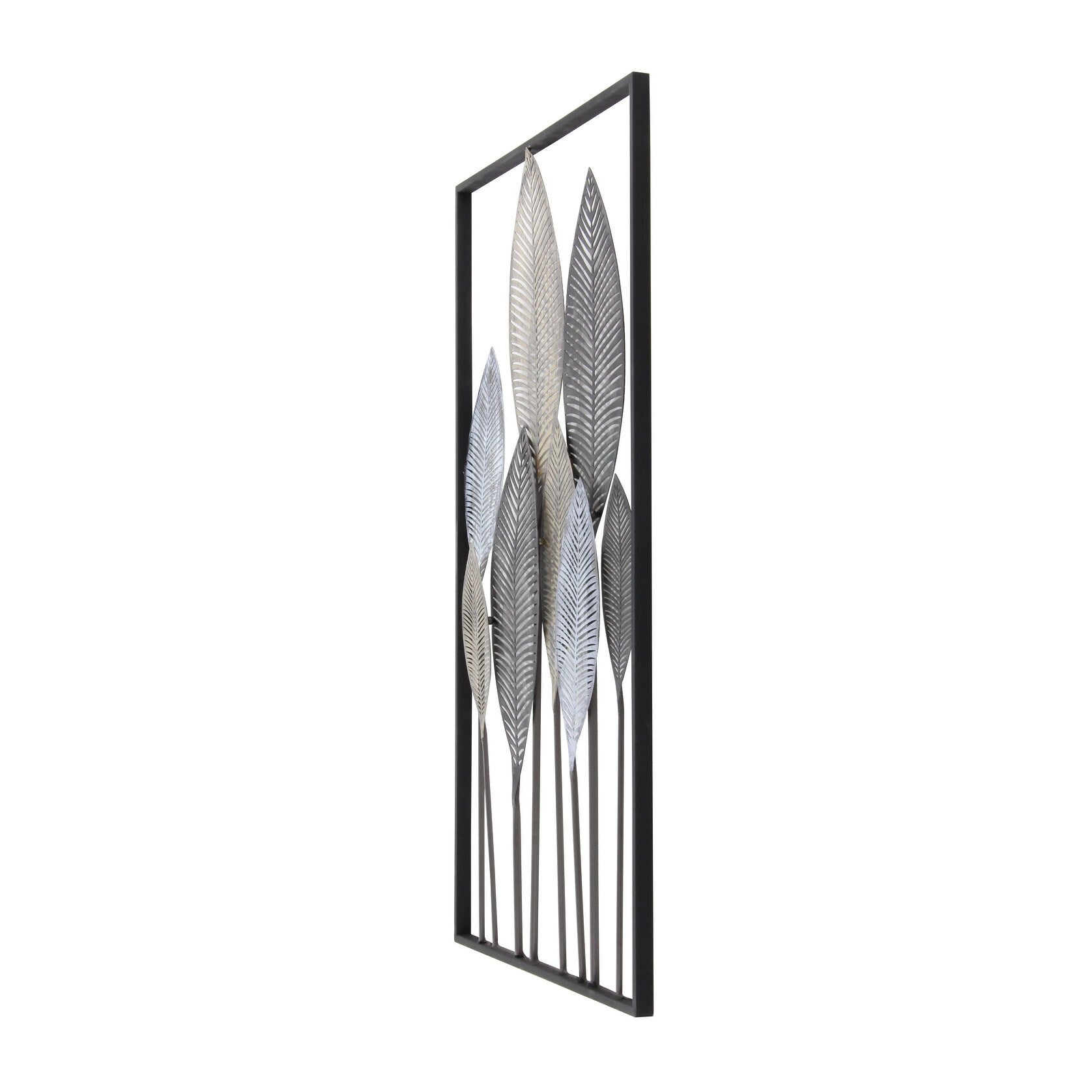 Metal Leaf Tall Cut-Out Home Wall Decor with Intricate Laser Cut Designs - Gray or Bronze - Roche River Decor